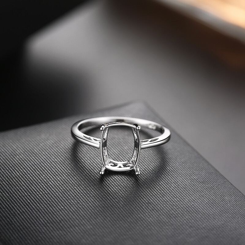 Cushion 10x8mm Semi Mount Simple Ring Solid 10k White Gold Wedding Anniversary