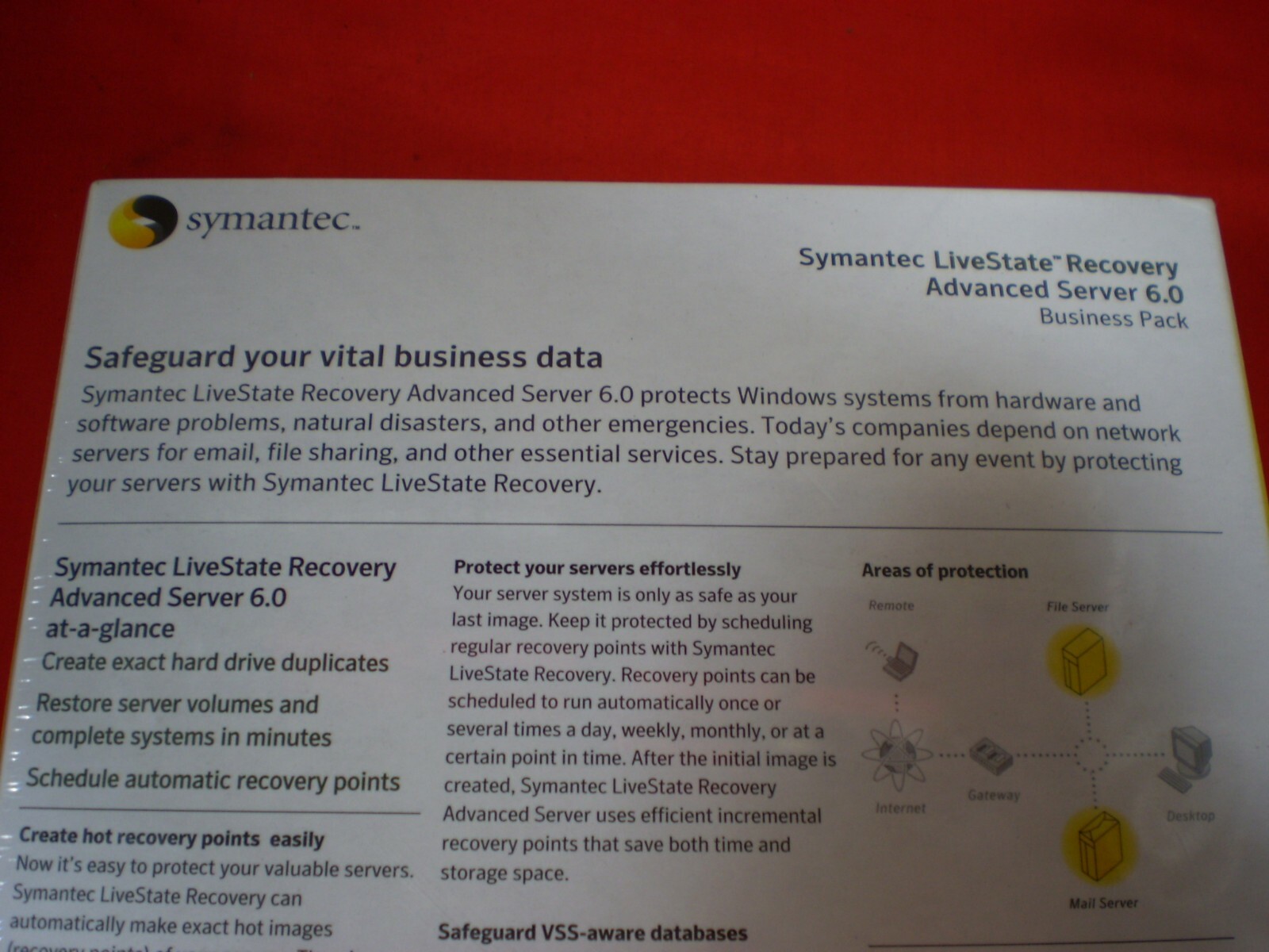 SYMANTEC BACKUP DATA RECOVERY SOFTWARE PC LIVESTATE ADVANCED SERVER V6 1 USER
