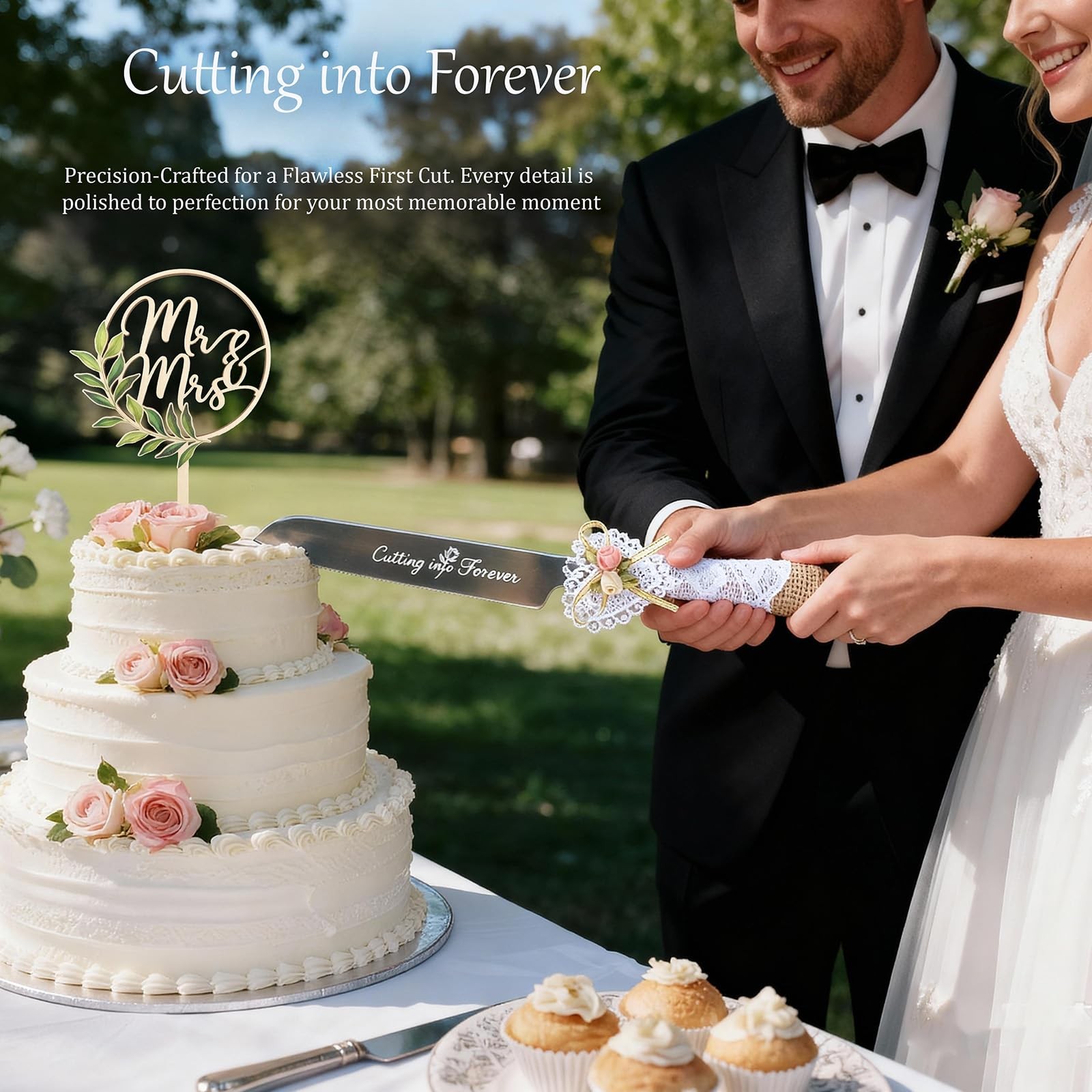 Wedding Cake Knife and Server Set – 10.83" Serrated Knife & 9.84" Server with...