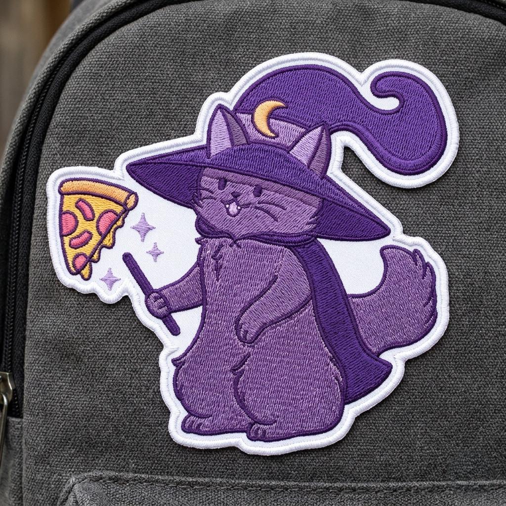 Embroidered Witch Cat Pizza Patch Funny Magic Cat Iron On Badge
