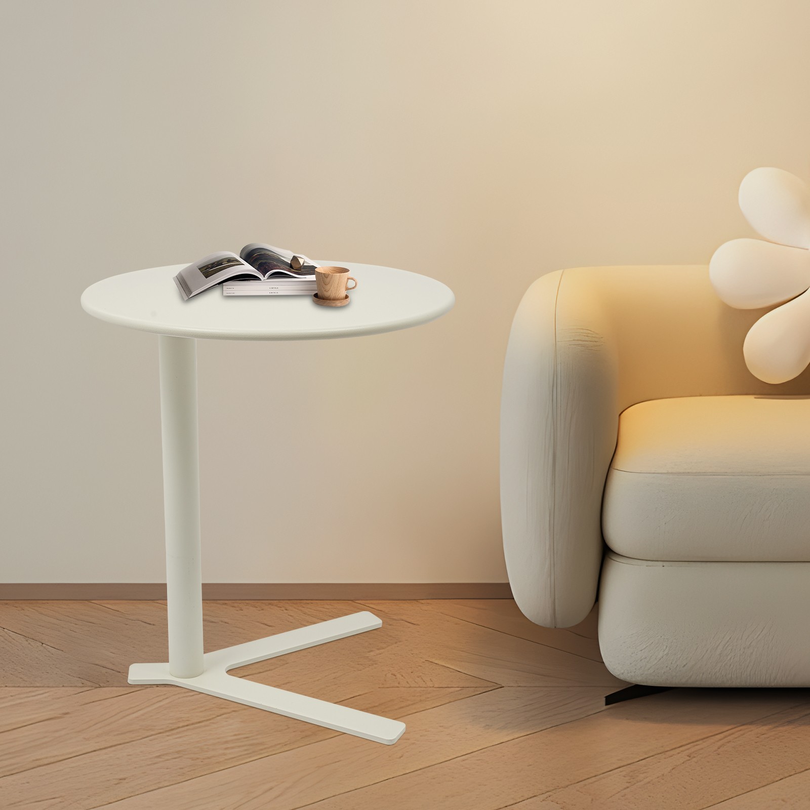 Side Table for Small Spaces, 48*56cm Couch End Table, 22in Height
