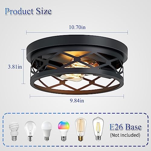 2 Pack Flush Mount Ceiling Light,Black 2-Light 10.7in 2-Light Ceiling Light