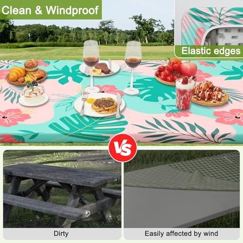 Picnic Table Cover with Bench Covers Portable Table Cloth 72x30in Teal Pink