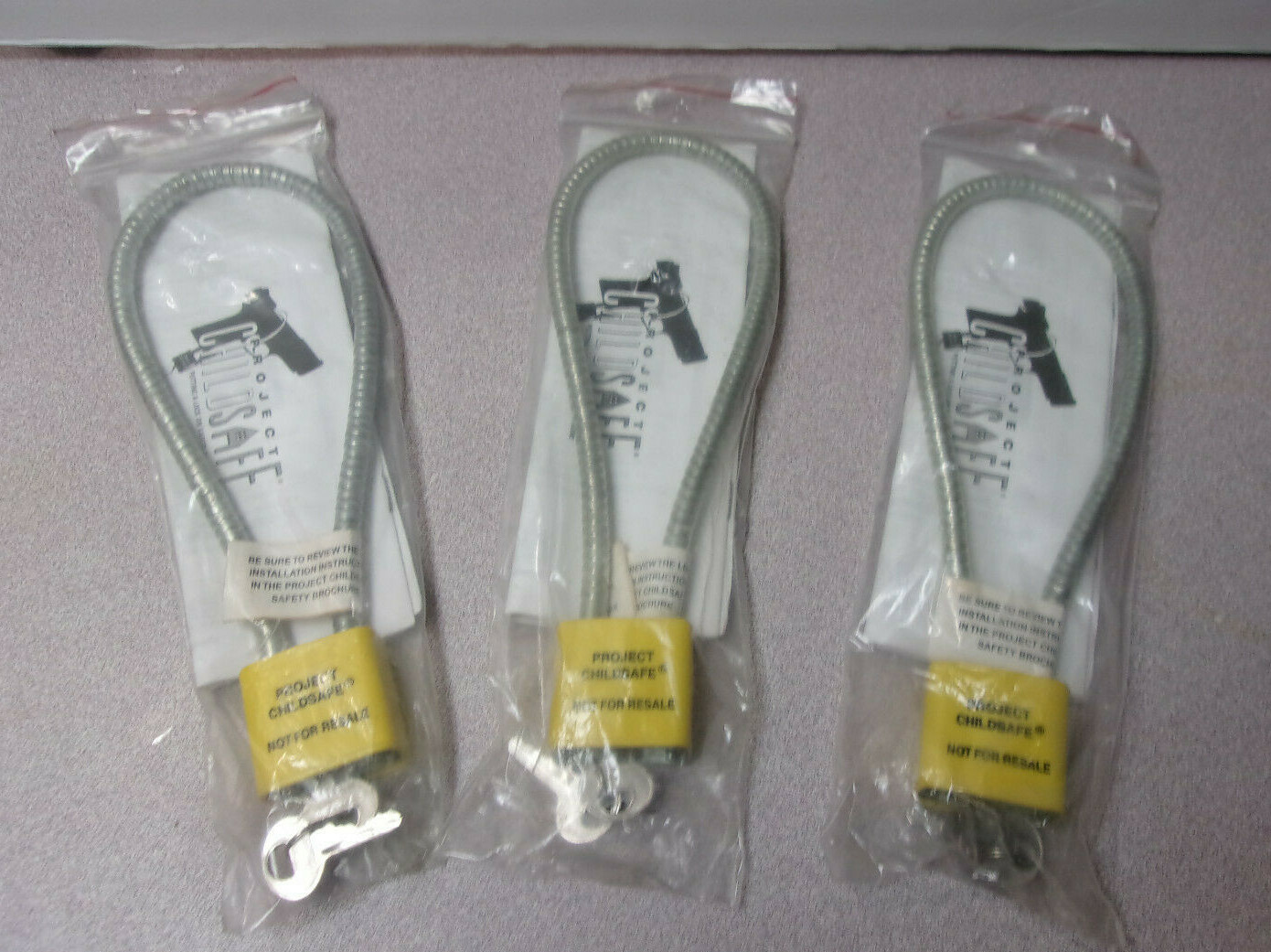 Project ChildSafe Safety Gun Locks (Lot of 3) Pistol Steel Cable New!