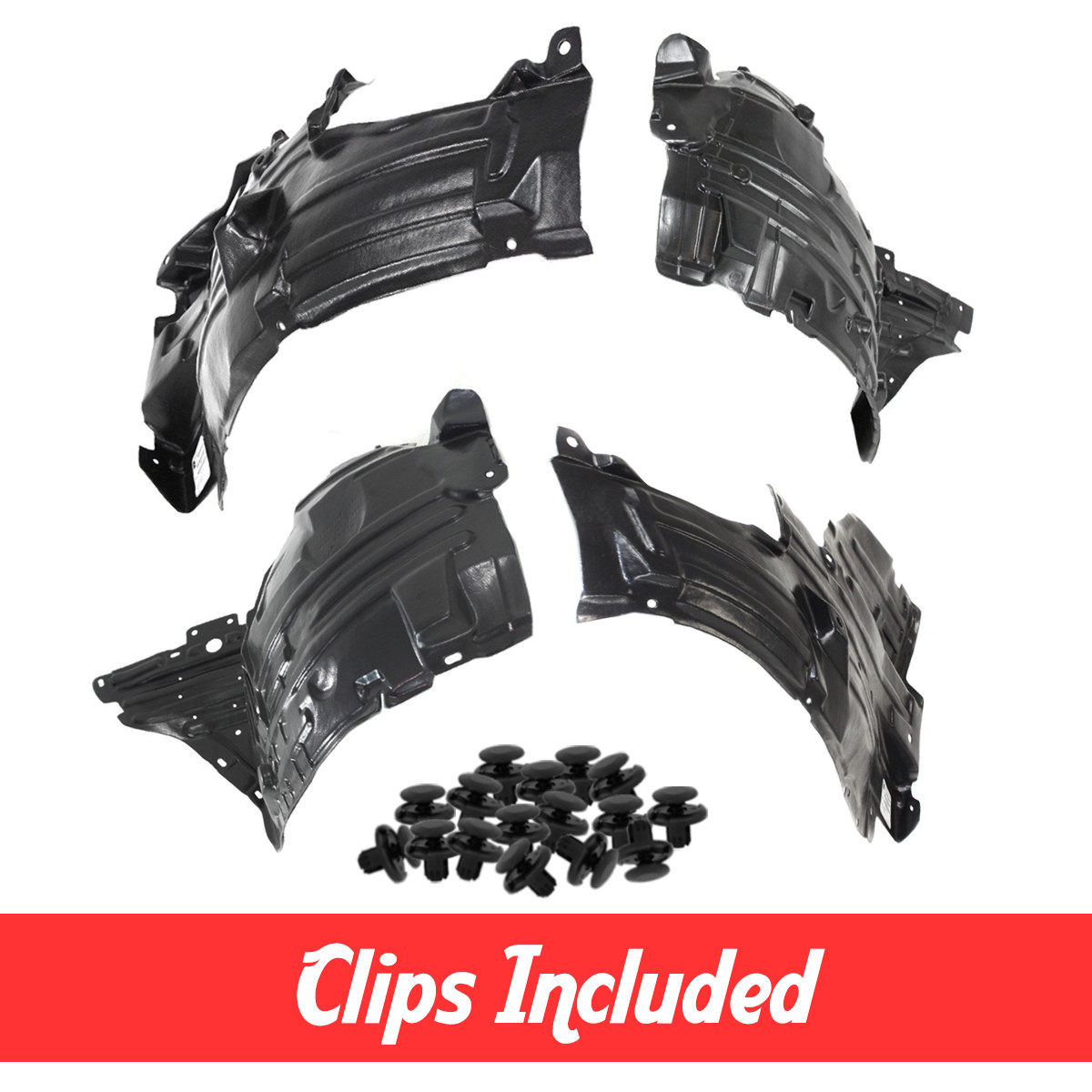 Front Left & Right Fender Liner Sections Set w/ Clips For 2006-2009 350Z
