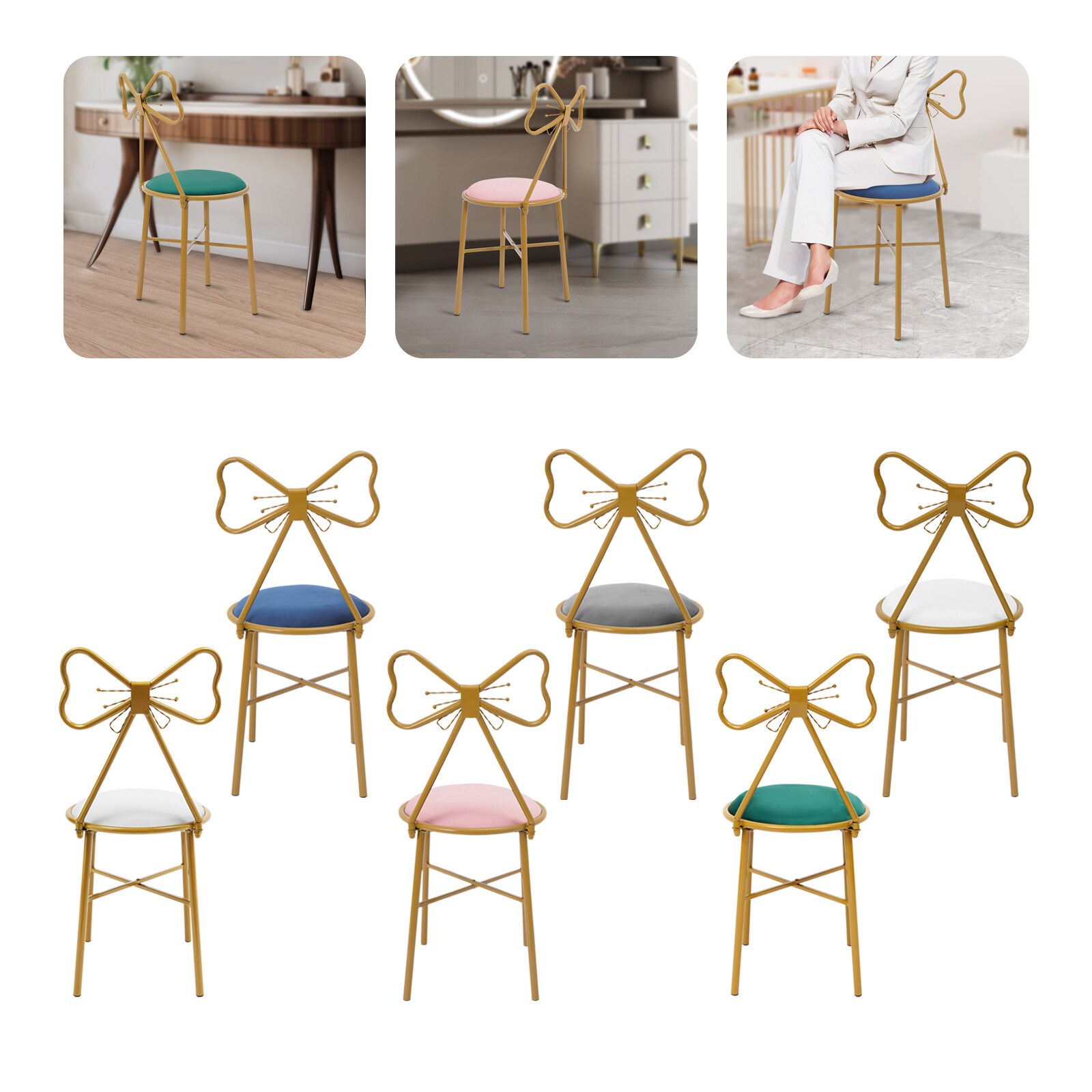 Modern Stool Butterfly Shaped Backrest Chair For Dining Makeup 34*34*80cm NEW/US