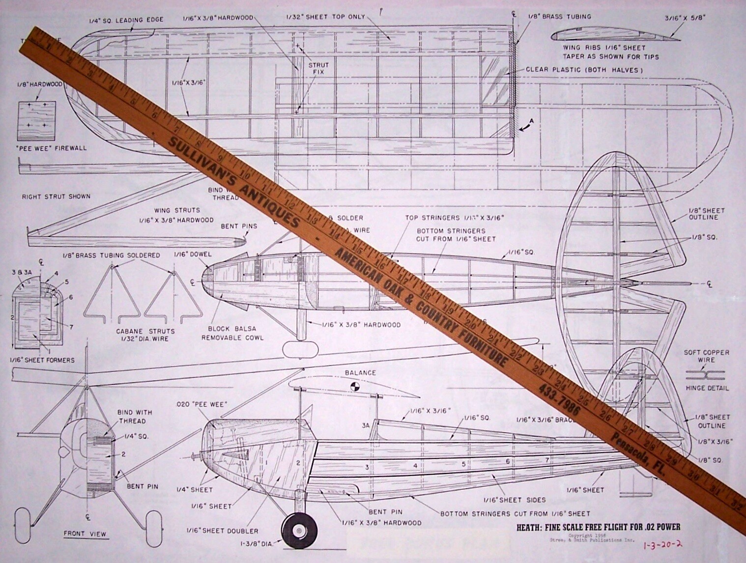 HEATH PARASOL PLAN + CONSTRUCTION ARTICLE FF / RC COX .02 SCALE Model Airplane