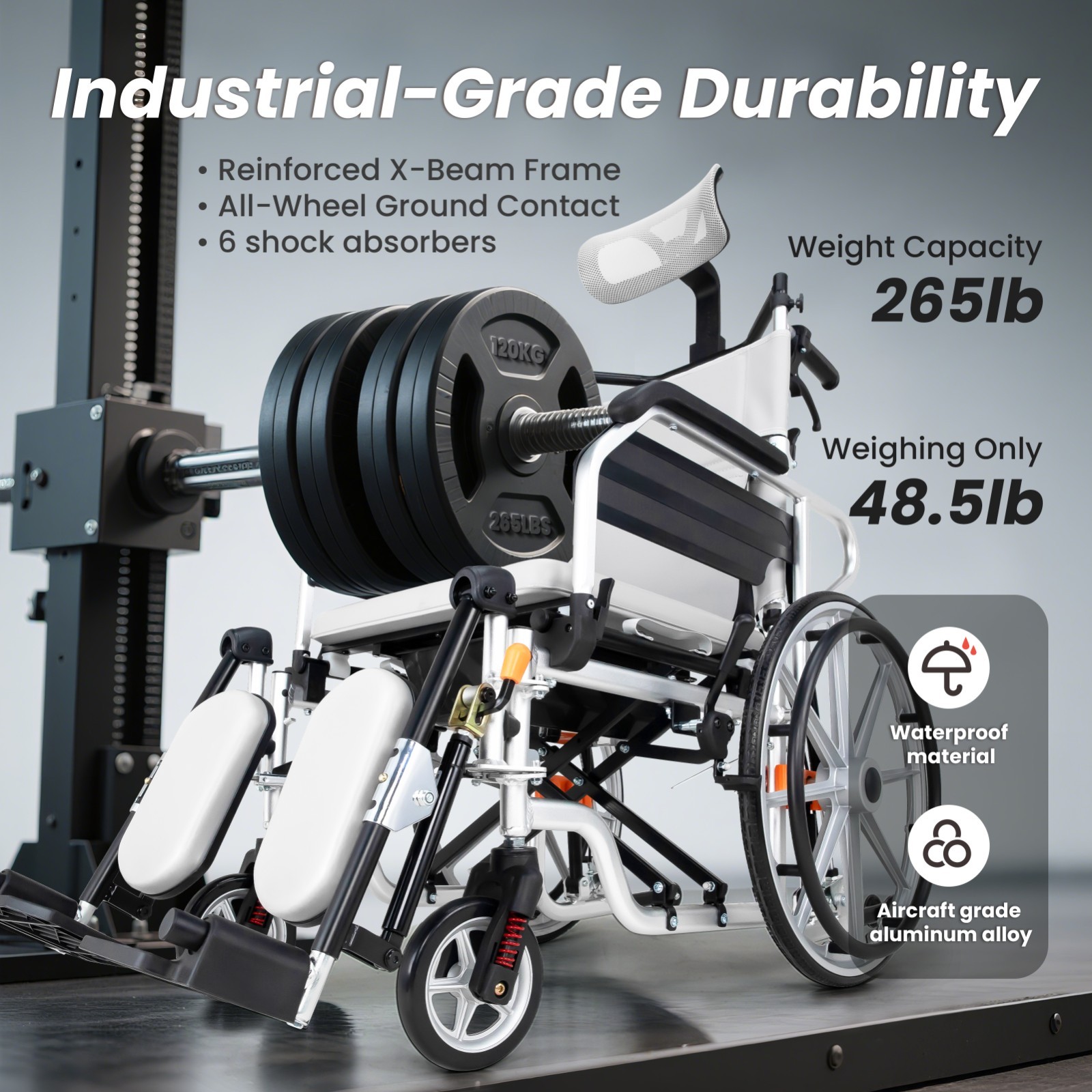 3-in-1 Multi-Purpose Wheelchair, Foldable Transport Wheelchair, Support 265 lbs