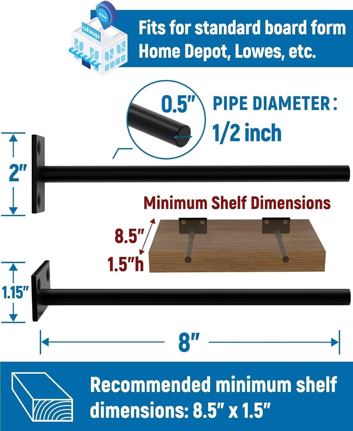 12 Pack6 OR 8 inch Floating Shelf Bracket, Hidden Brackets Concealed Blind Shelv