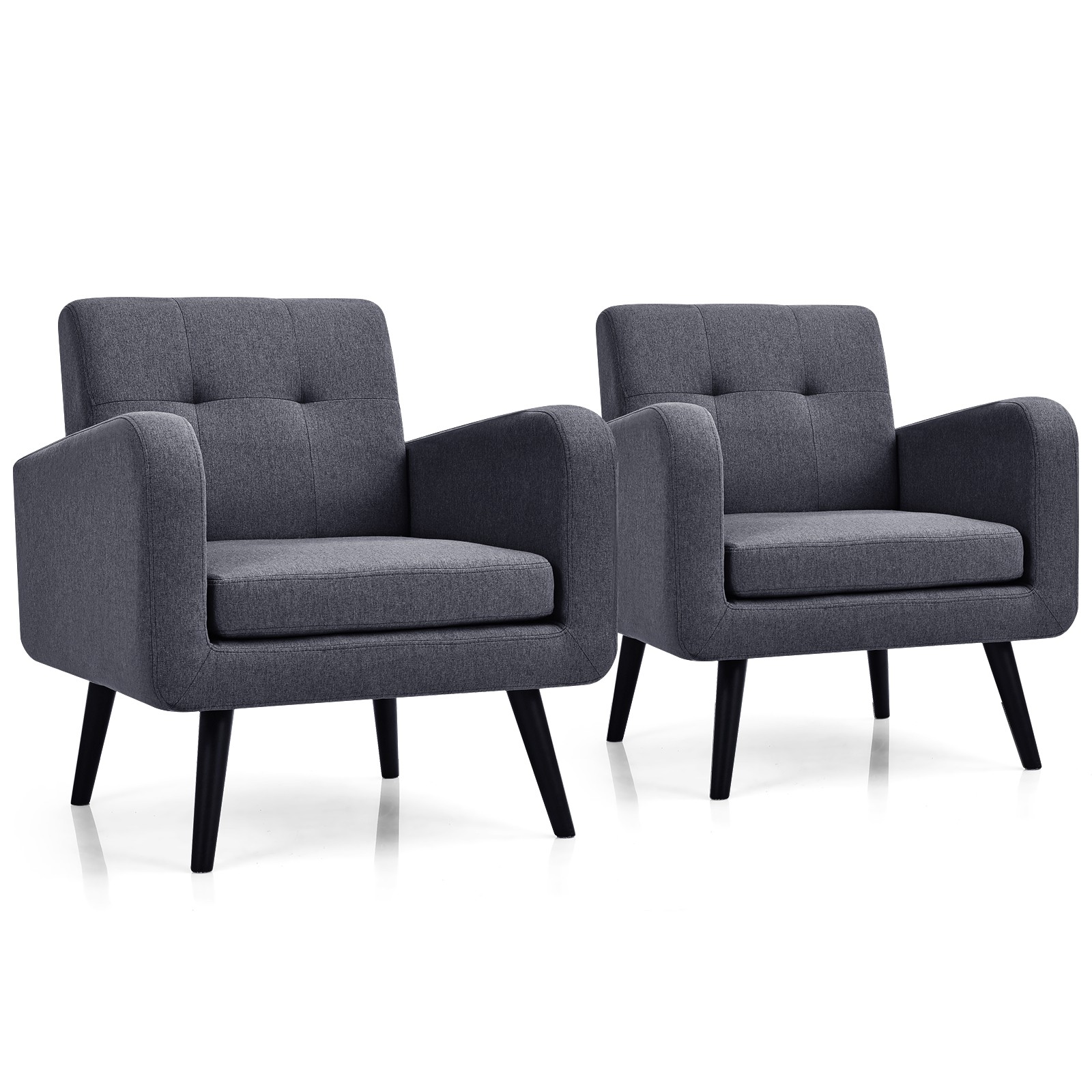 Costway Set of 2 Mid Century Accent Chair Upholstered Arm Chair Single Sofa Grey