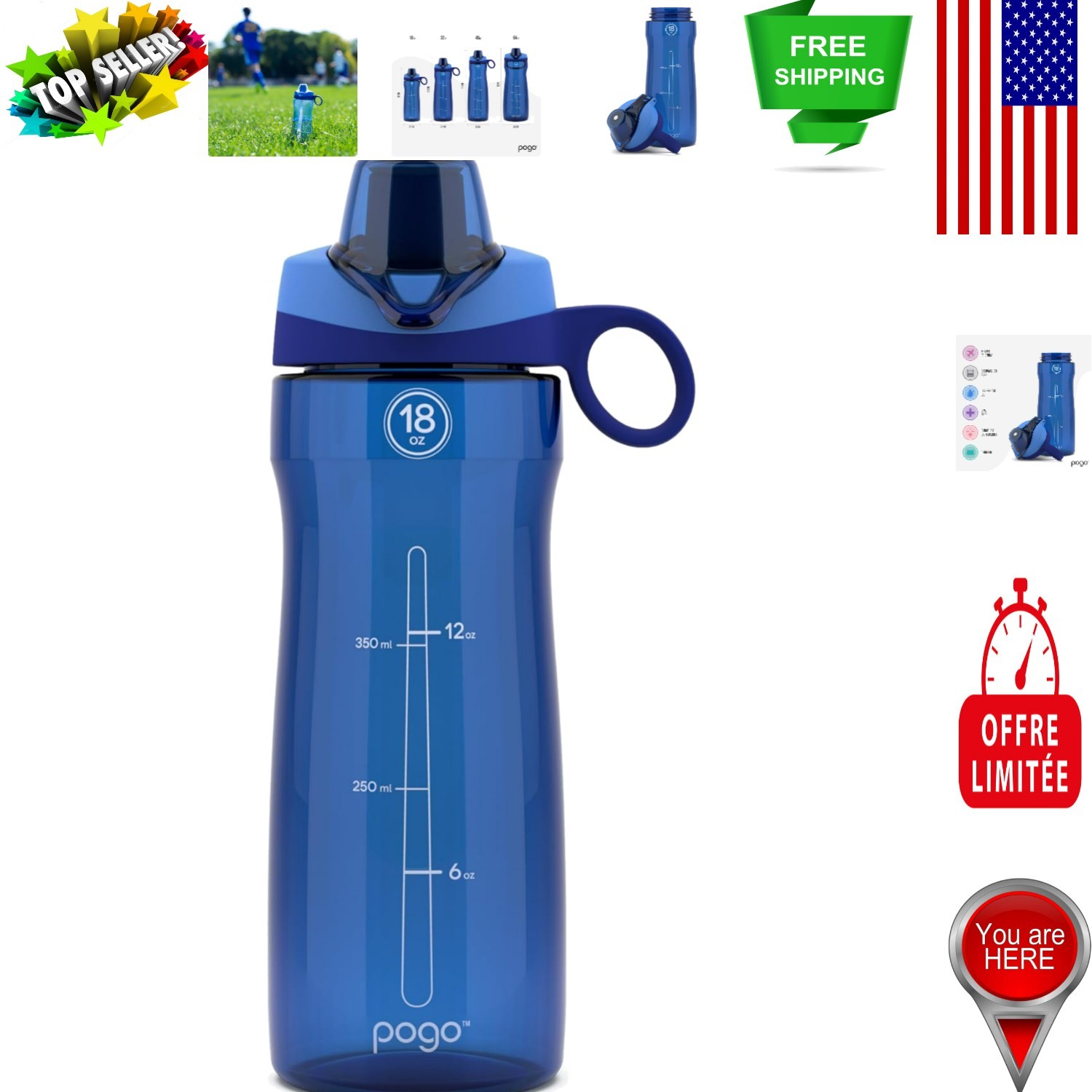 Elegant BPA-Free Tritan Water Bottle with Chug Lid, 18 Oz, Blue - Travel Ready
