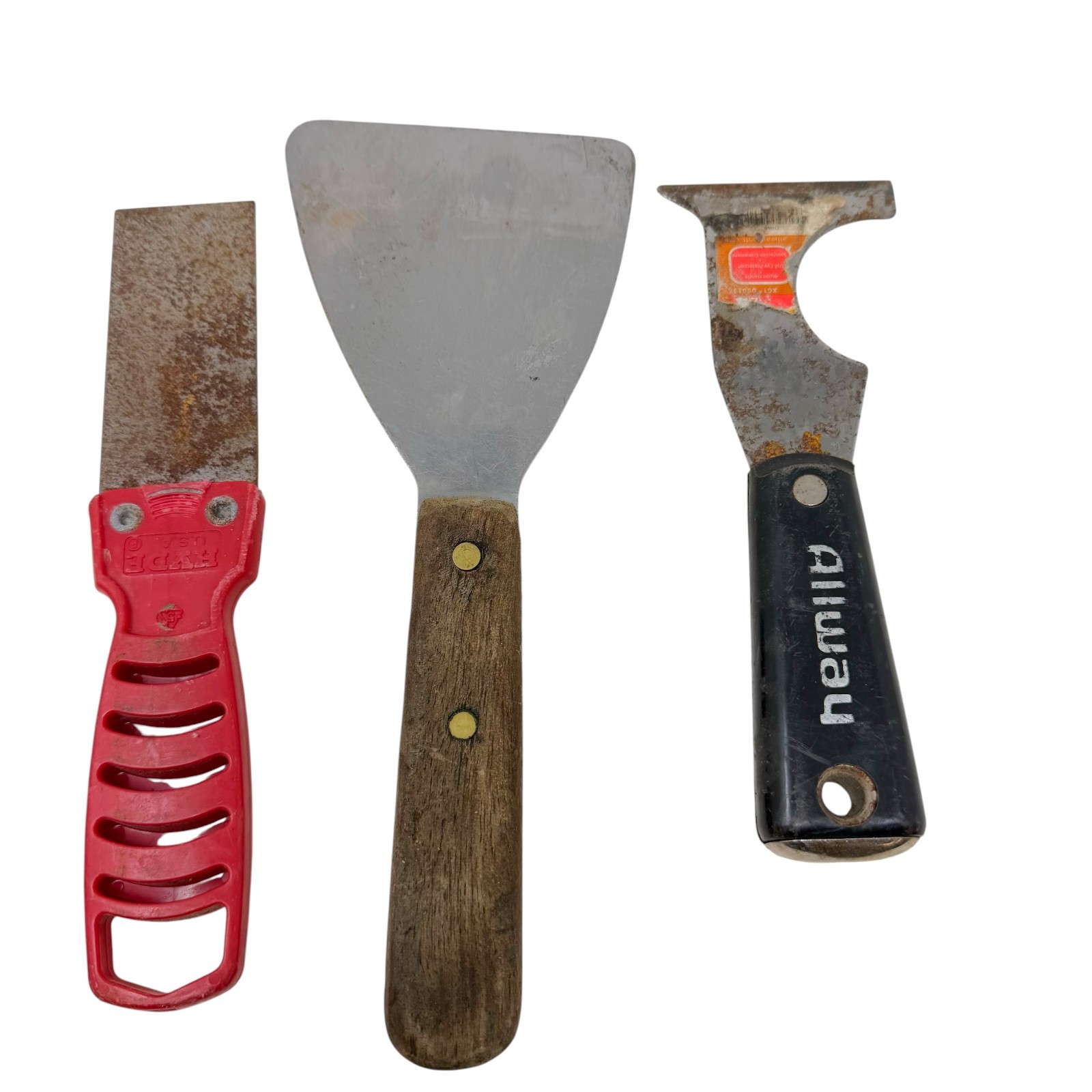 Hyde USA, Allway 5-in-1 Tool Paint Scraper Lot, Wood Handle Spatula, 3 Pcs