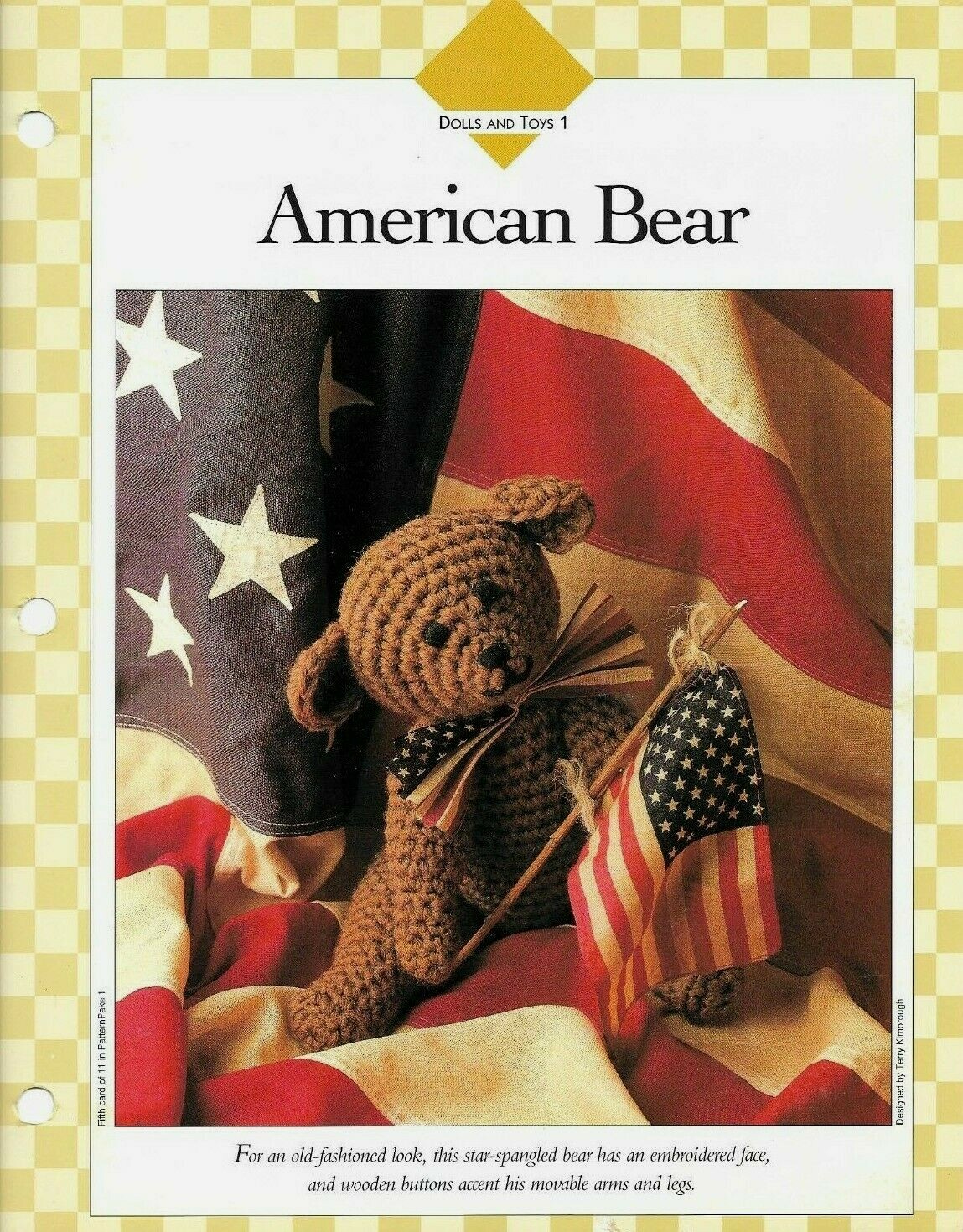 NEW AMERICAN BEAR 12" STUFF ANIMAL TOY VANNA'S CLUB CROCHET PATTERN INSTRUCTIONS