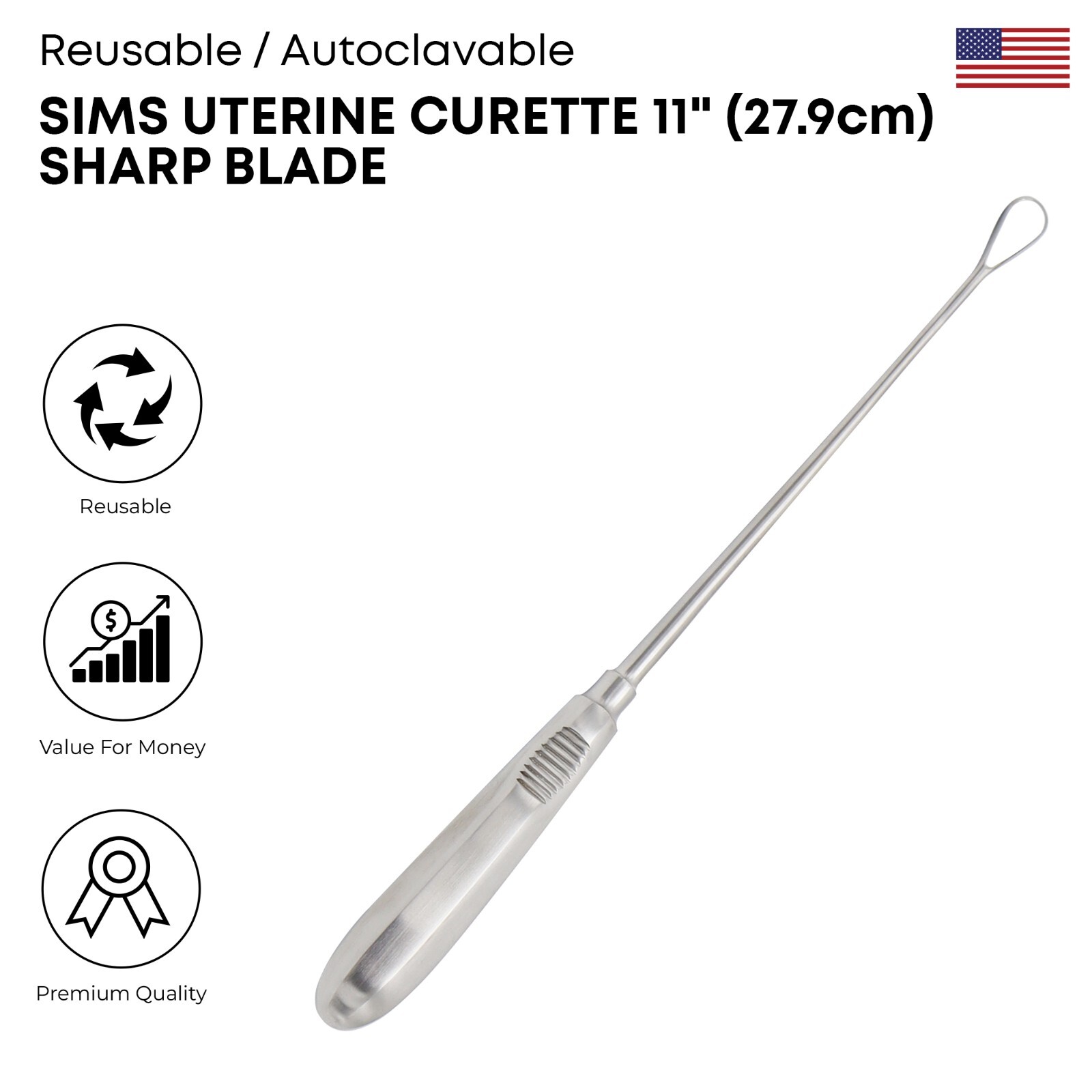 Sims Uterine Curette 11" Sharp Blade Stainless Steel German Grade Surgical Tool