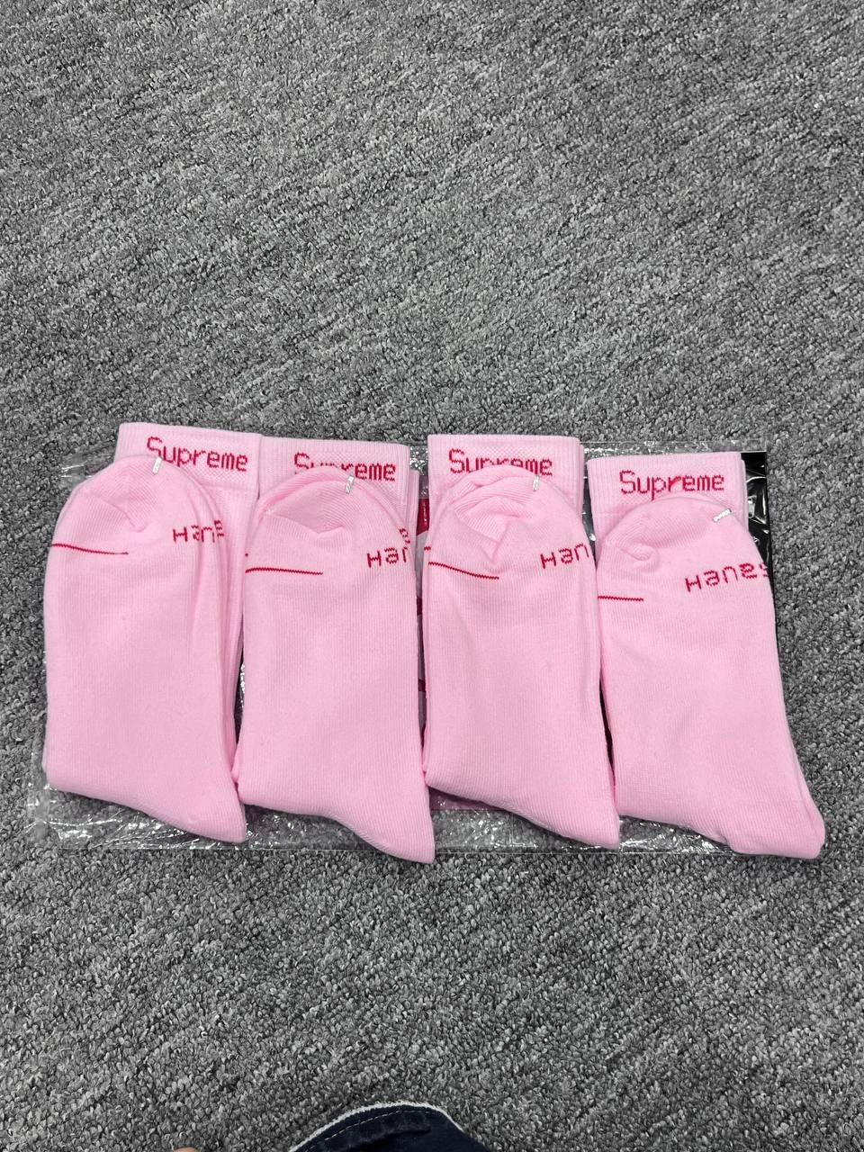 Supreme Hanes Pink Crew Socks 4 Pack Size 6-12 Unisex Streetwear