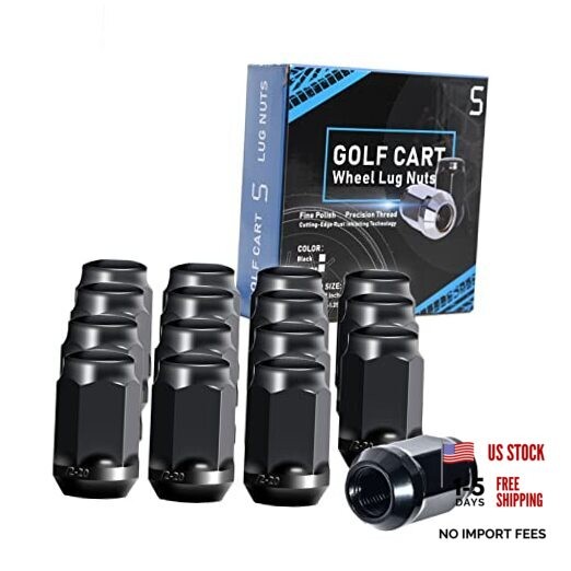 Golf Cart Wheel Lug Nuts Standard 1/2"-20 for EZGO & Club Car (16 Pack) Black