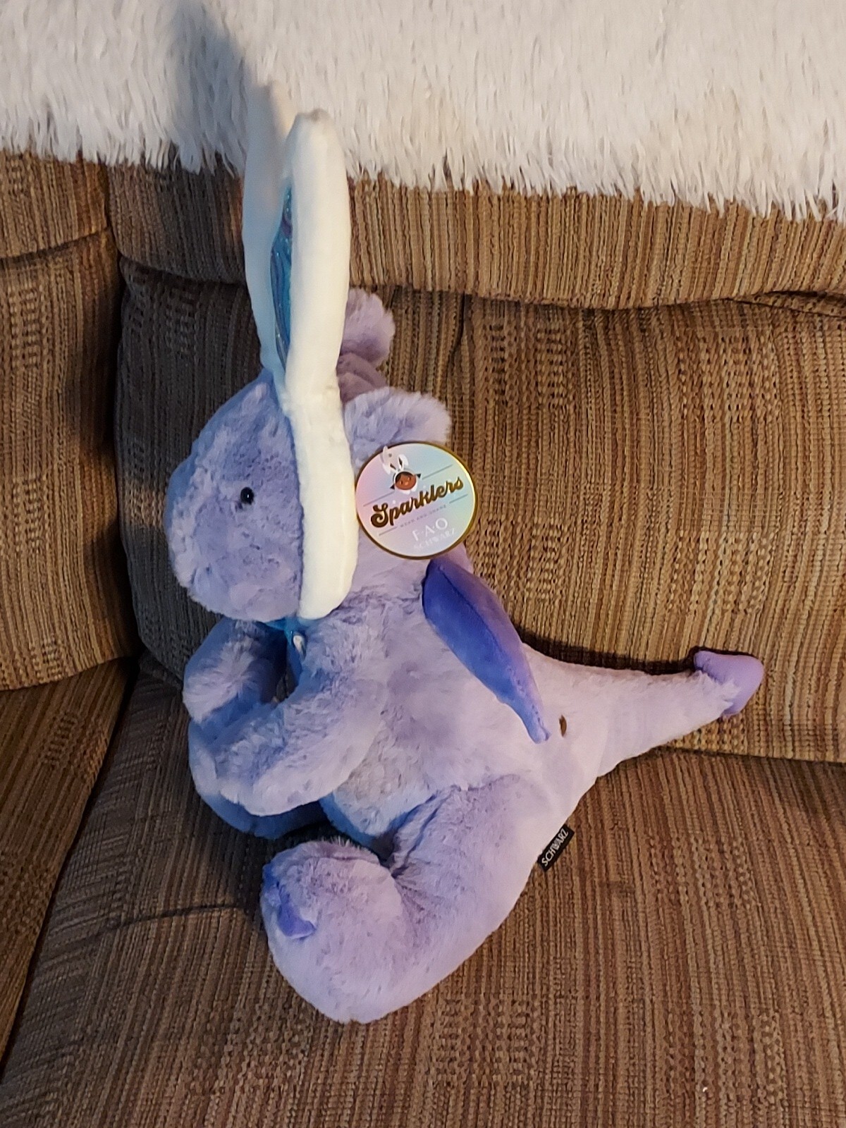 FAO Schwarz plush Purple Dragon Sparklers bow Easter bunny ears 16" NWT