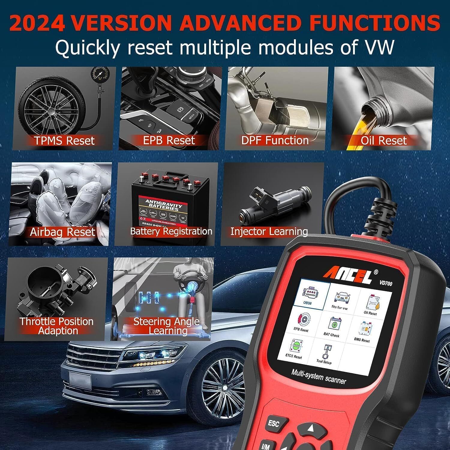 ANCEL VD700 Full System Diagnostic ABS SRS EPB OBD2 Scanner Code Reader For VAG