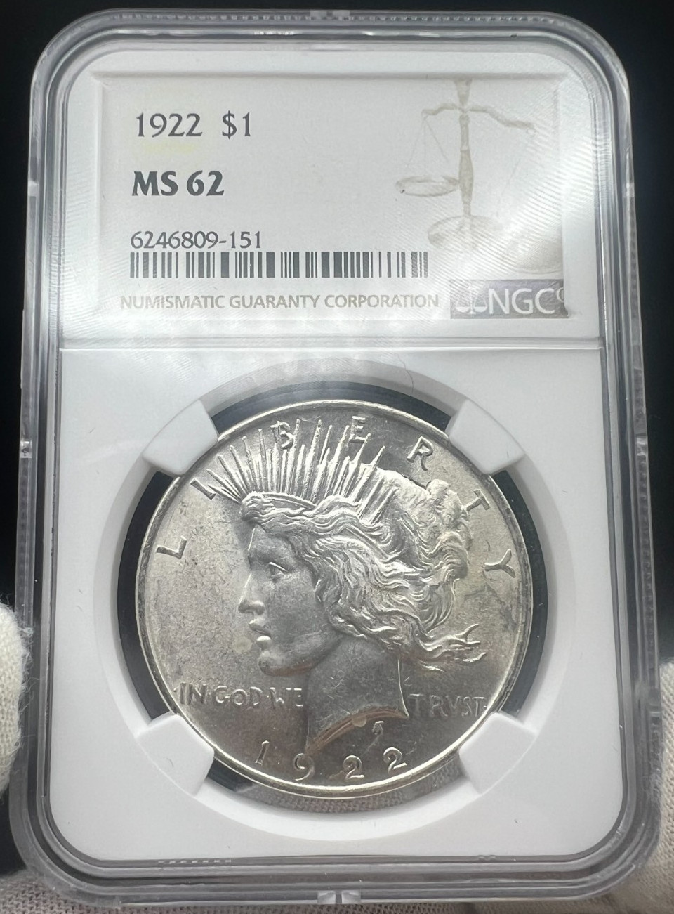 1922 NGC MS62 Peace Silver Dollar