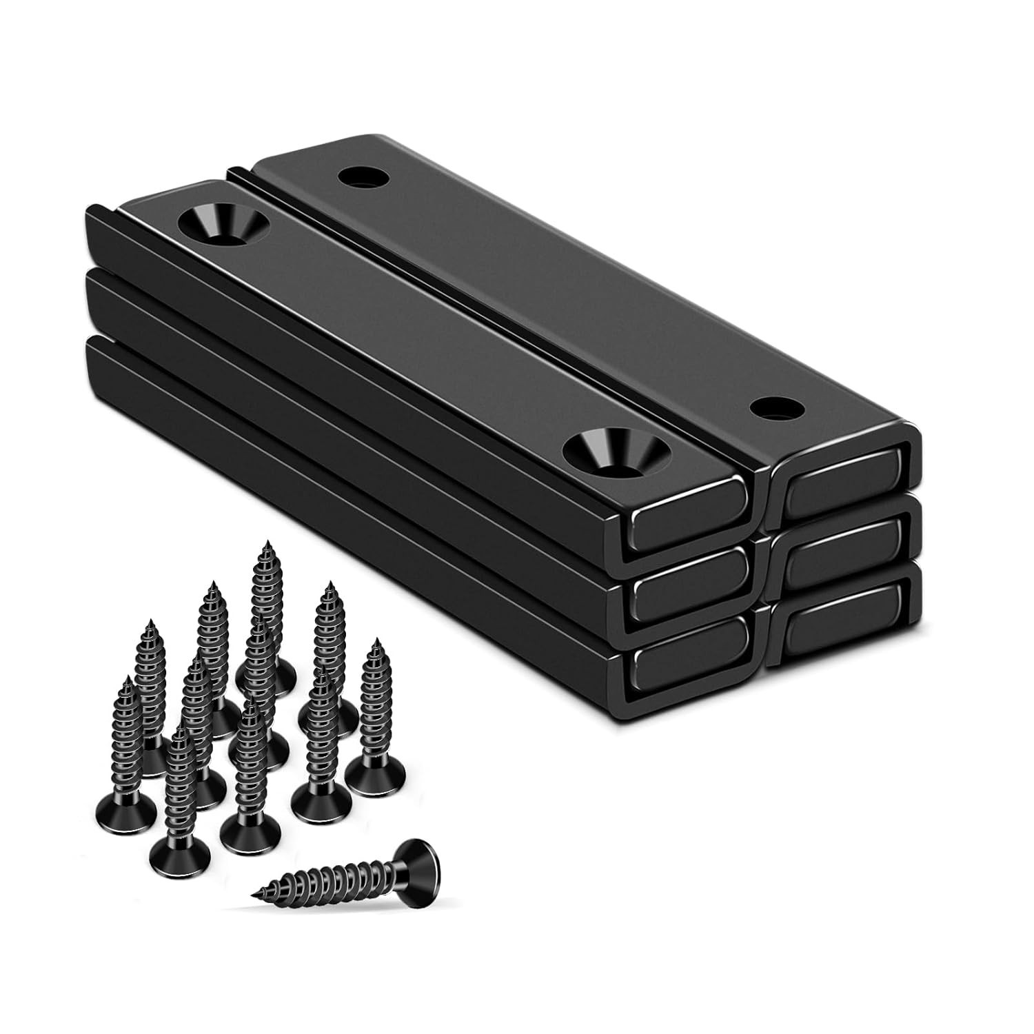 6PCS Rectangular Pot Magnets 80Lbs 60x13.5x5mm Countersunk Hole