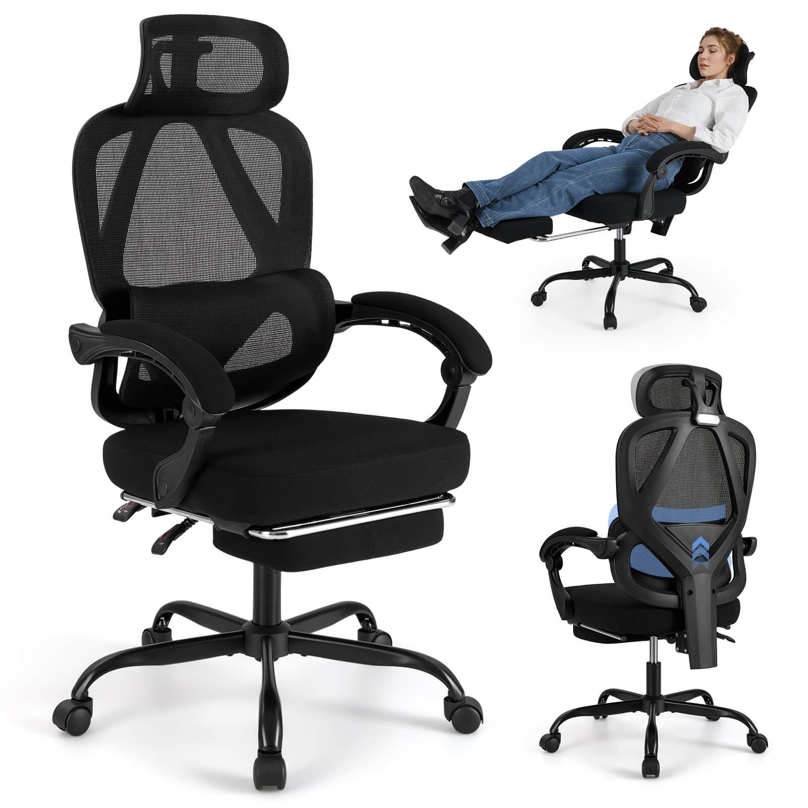 Ergonomic Office Chair w/Retractable Footrest & 135° Stepless Tilting Backrest