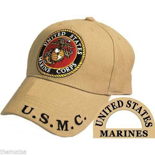 NEW U.S MILITARY MARINE CORPS EMBROIDERED KHAKI HAT CAP OFFICIAL LICENSED HATS