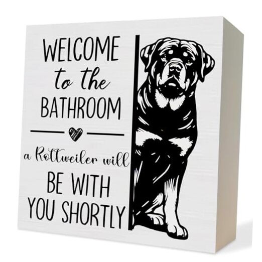 Bathroom Wooden Box Sign, Rottie Dog Bathroom Decor Gifts for Women Rottweiler
