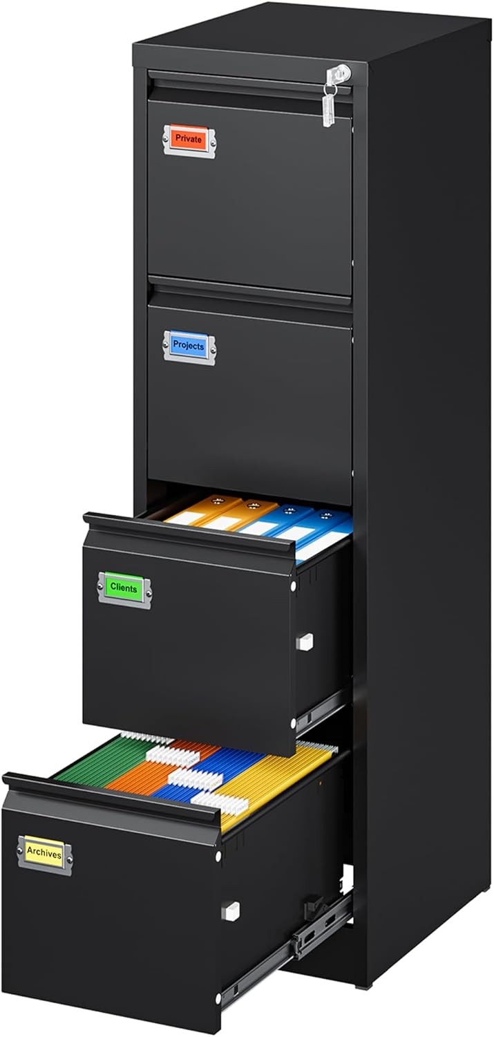Anti-Tip 4 Storage Drawers for Letter/Legal/A4/F4 Size, Metal File Cabinets for