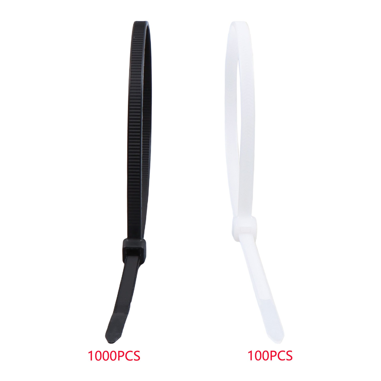 Black 1000-Pack & White 100-Pack, 12" 50 lbs Self-locking Nylon Cable Ties