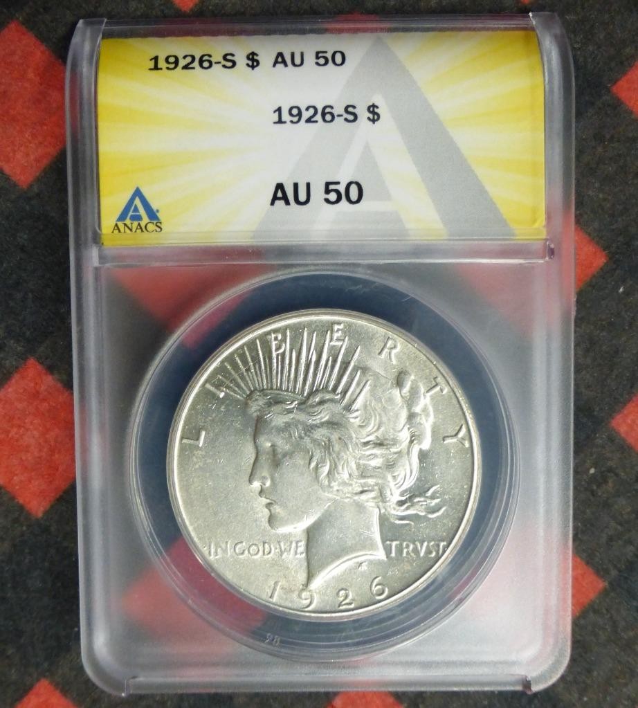 1926 S ANACS AU 50 Peace Silver Dollar, Semi Key United States of America $1