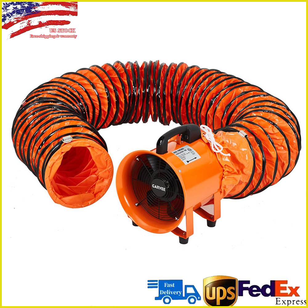 Utility Blower Fan 8/10 Inches 195W/380W High Velocity Ventilator w/ Duct Hose