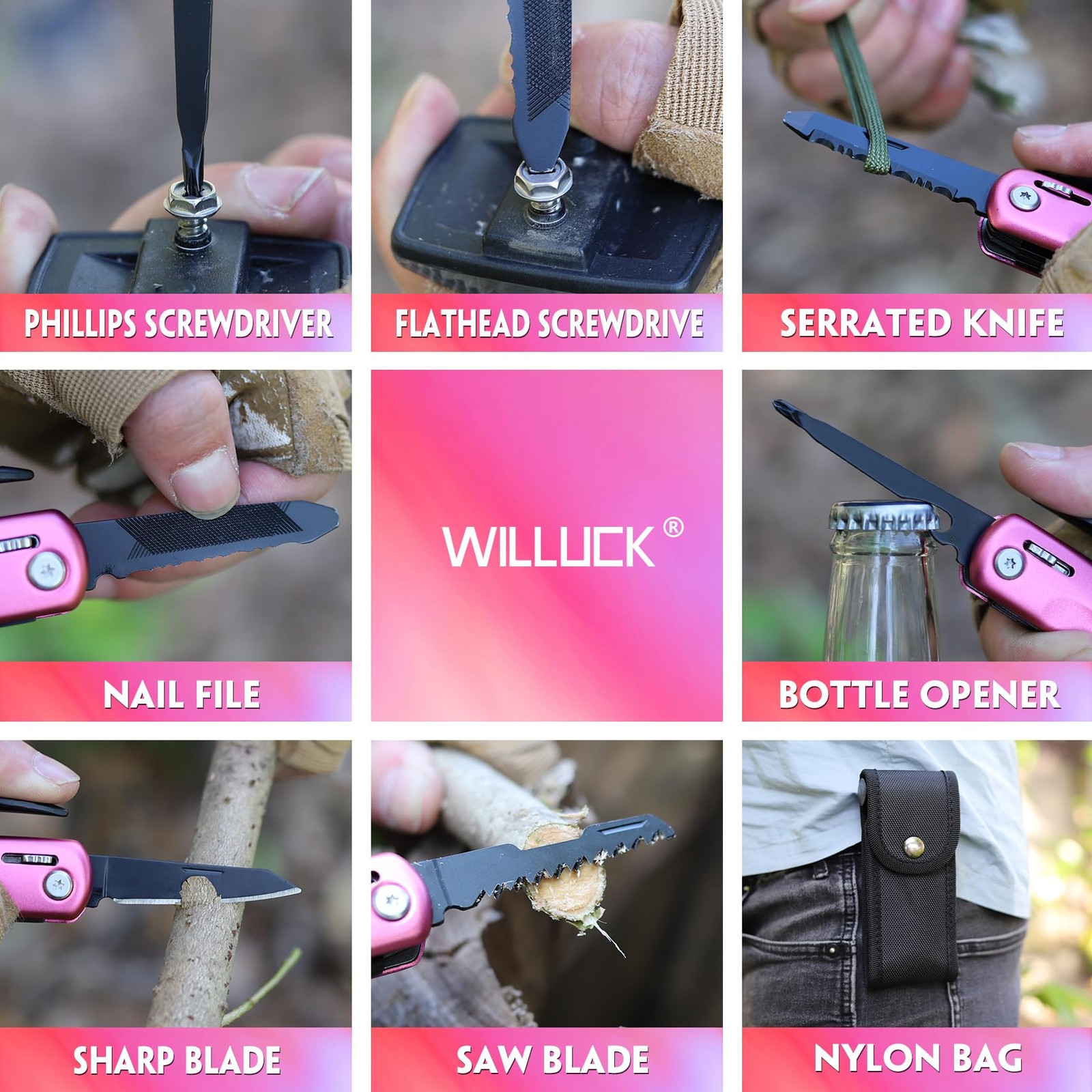 Pink Multitool Hammer Camping Essentials Gear - Stocking Stuffers for