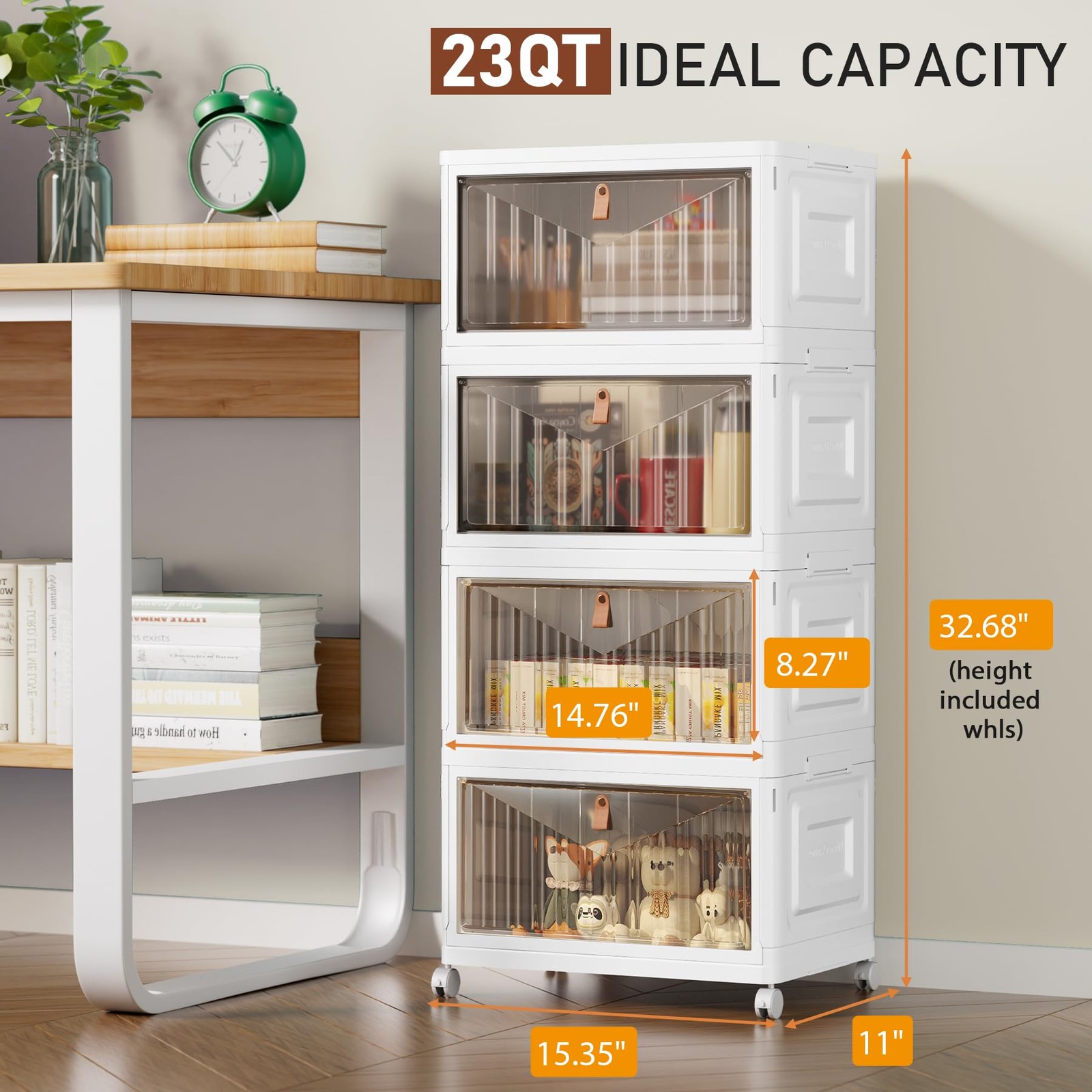 4 Tier Storage Bins with Lids, 23QT Stackable Closet Organizers and Storage w...