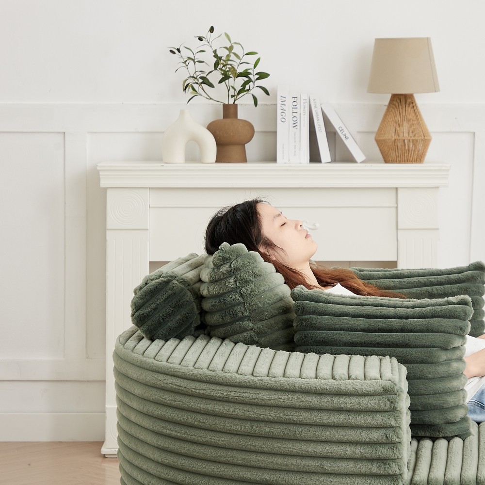 Green Corduroy Swivel Chair, 360° Rotation Foam Sleeper Sofa for Living Room