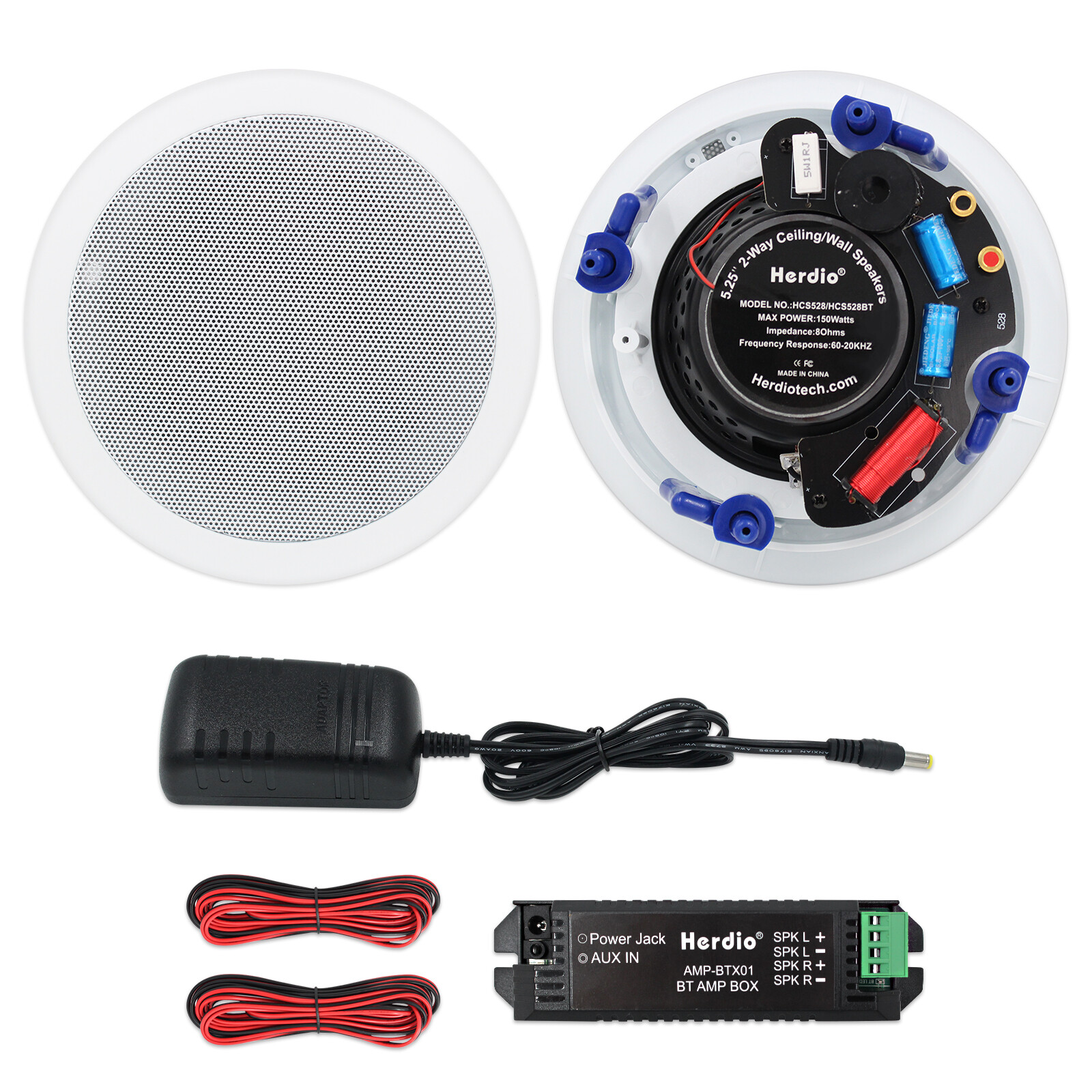 Herdio 5.25" Bluetooth Ceiling Speakers 2-Pack 300W Flush Mount Stereo