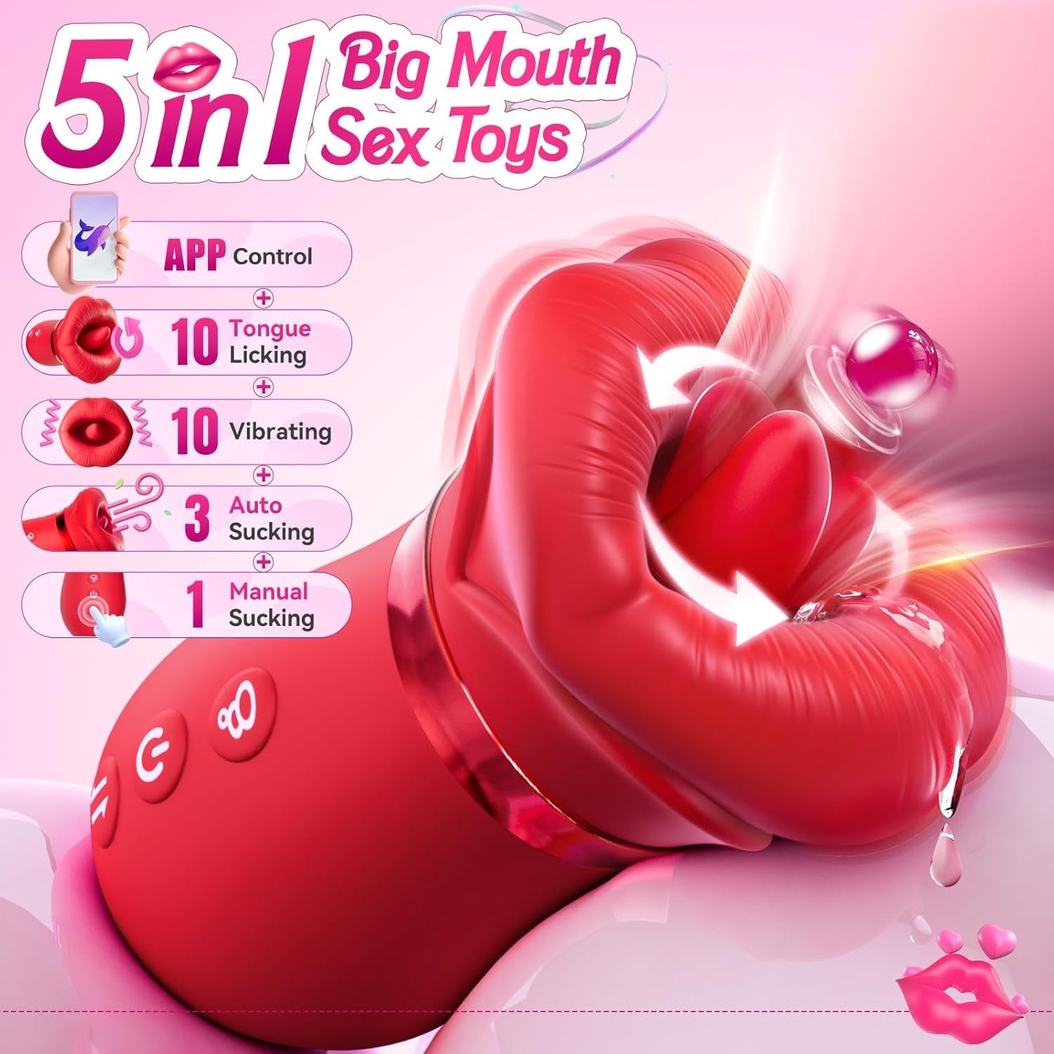 Rose Sucking Vibrator Oral Clit Tongue Licking G-Spot Dildo Sex Toys For Women