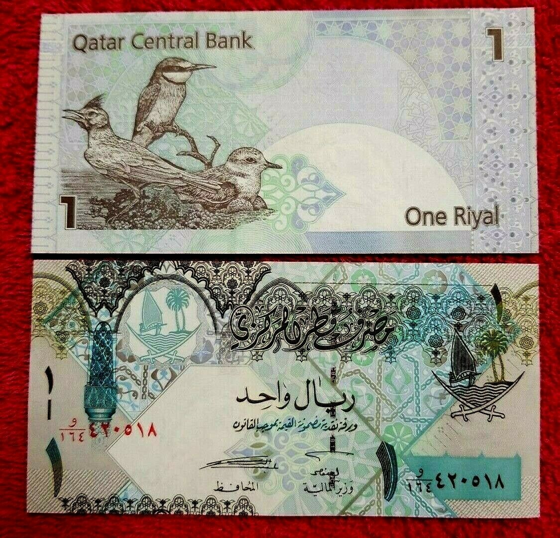 QATAR  2 paper money 1 Riyal 2008 -  UNC IN EXCELLENT CONDITION