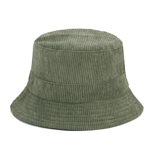 Corduroy Bucket Hats Unisex Reversible Travel Daily Cap for Men One Size Green