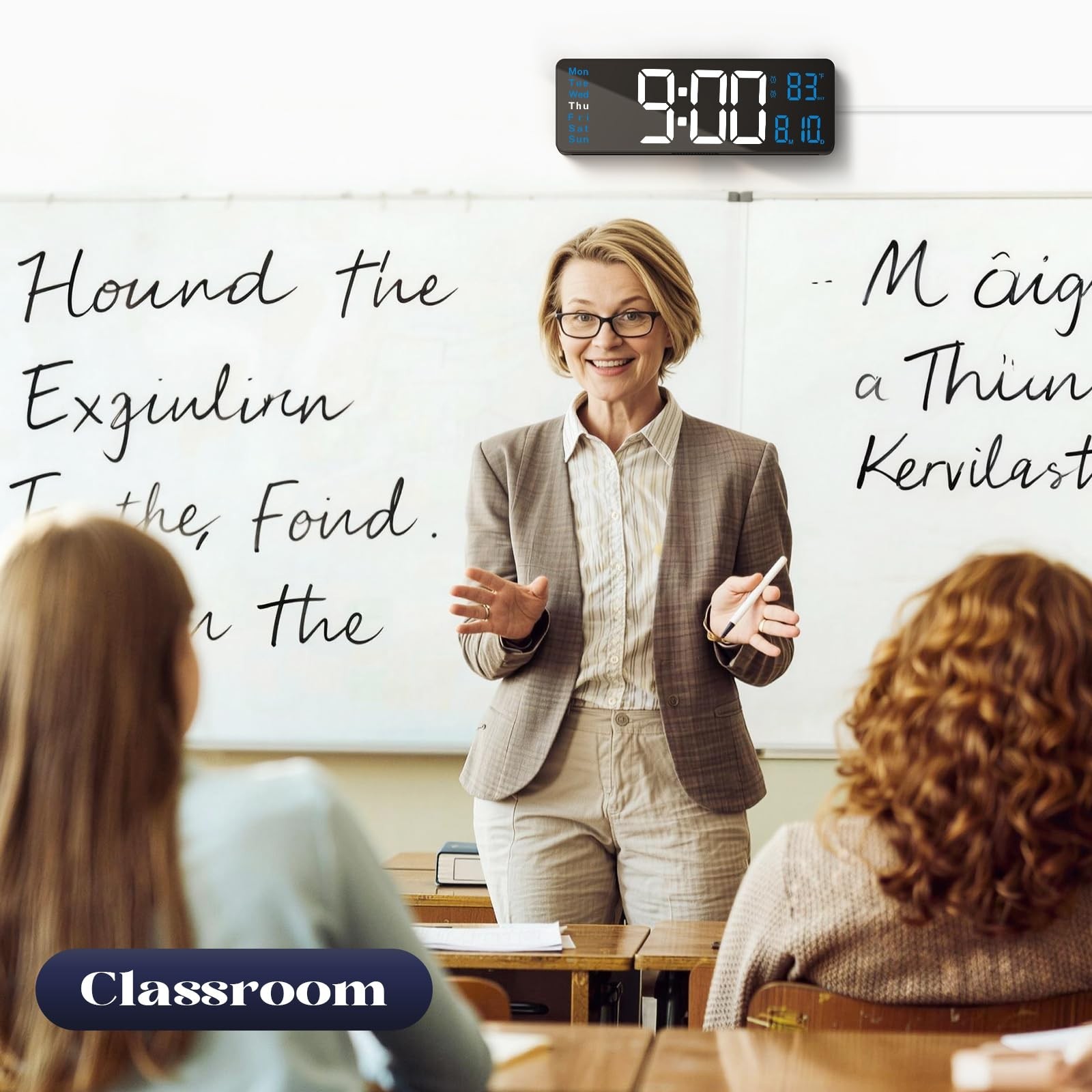 Digital Wall Clocks for Classroom, 16" Large Display Digital Electric Clock w...