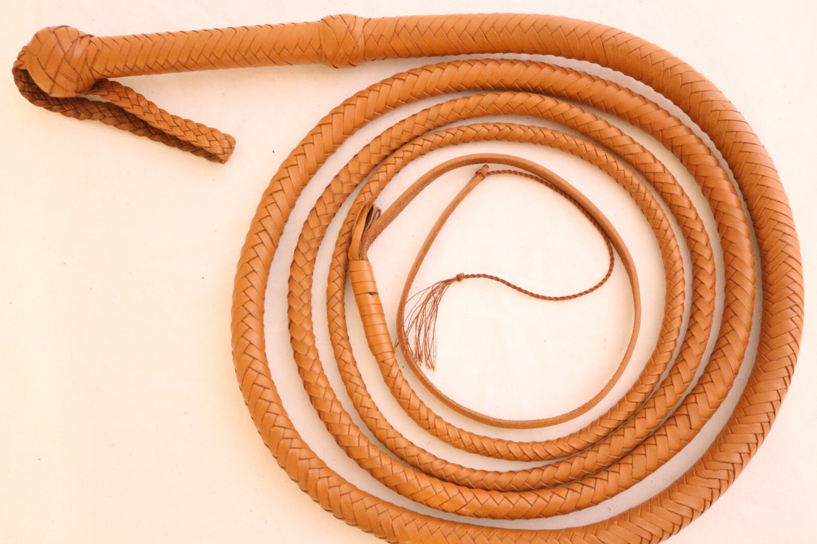 Genuine Leather BullWhip 12 Feet, 12 Plaited, Tan Brown, Heavy Duty Bull Whip