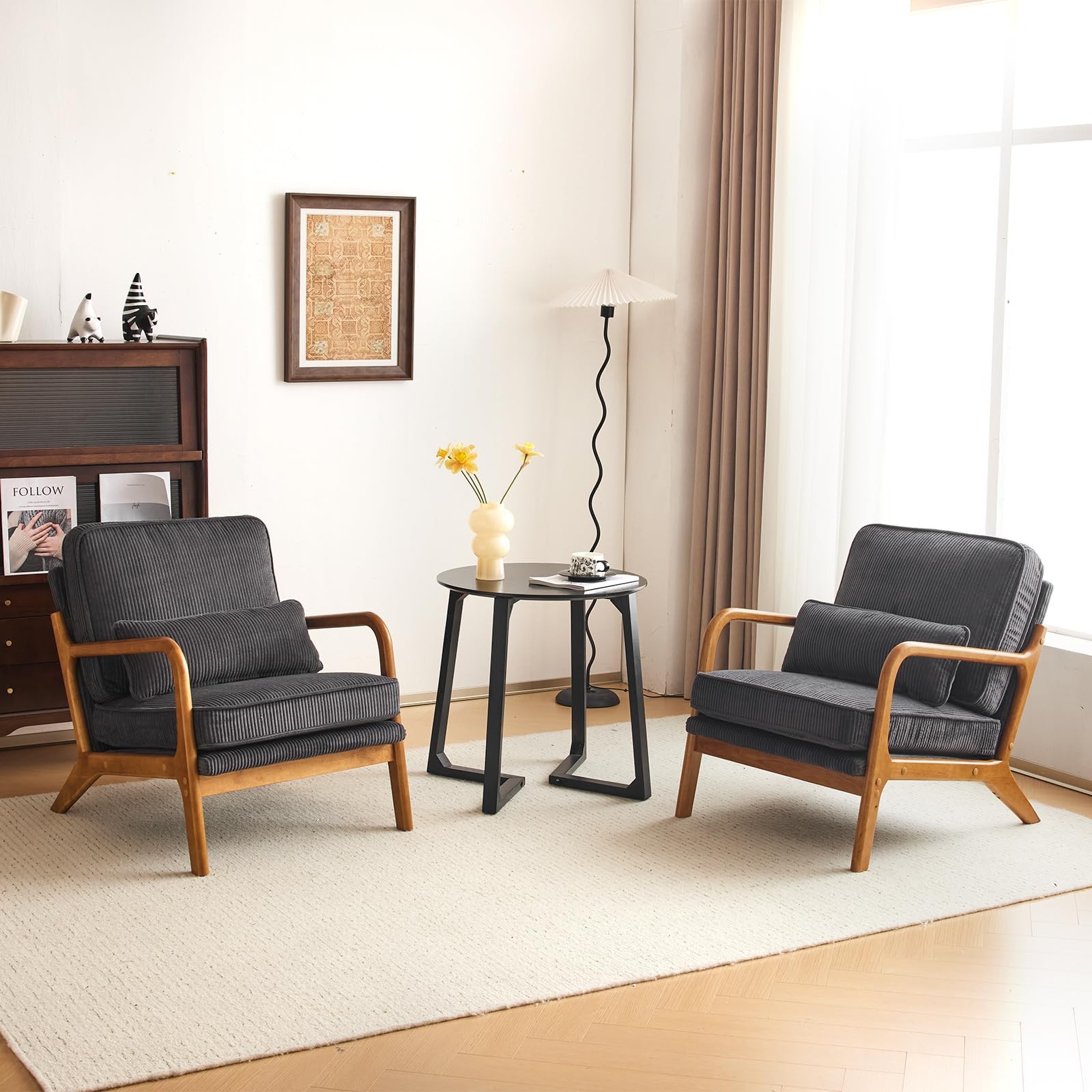 Ergonomic Corduroy Armchair with High-Density Sponge with Back Pillow for Porch