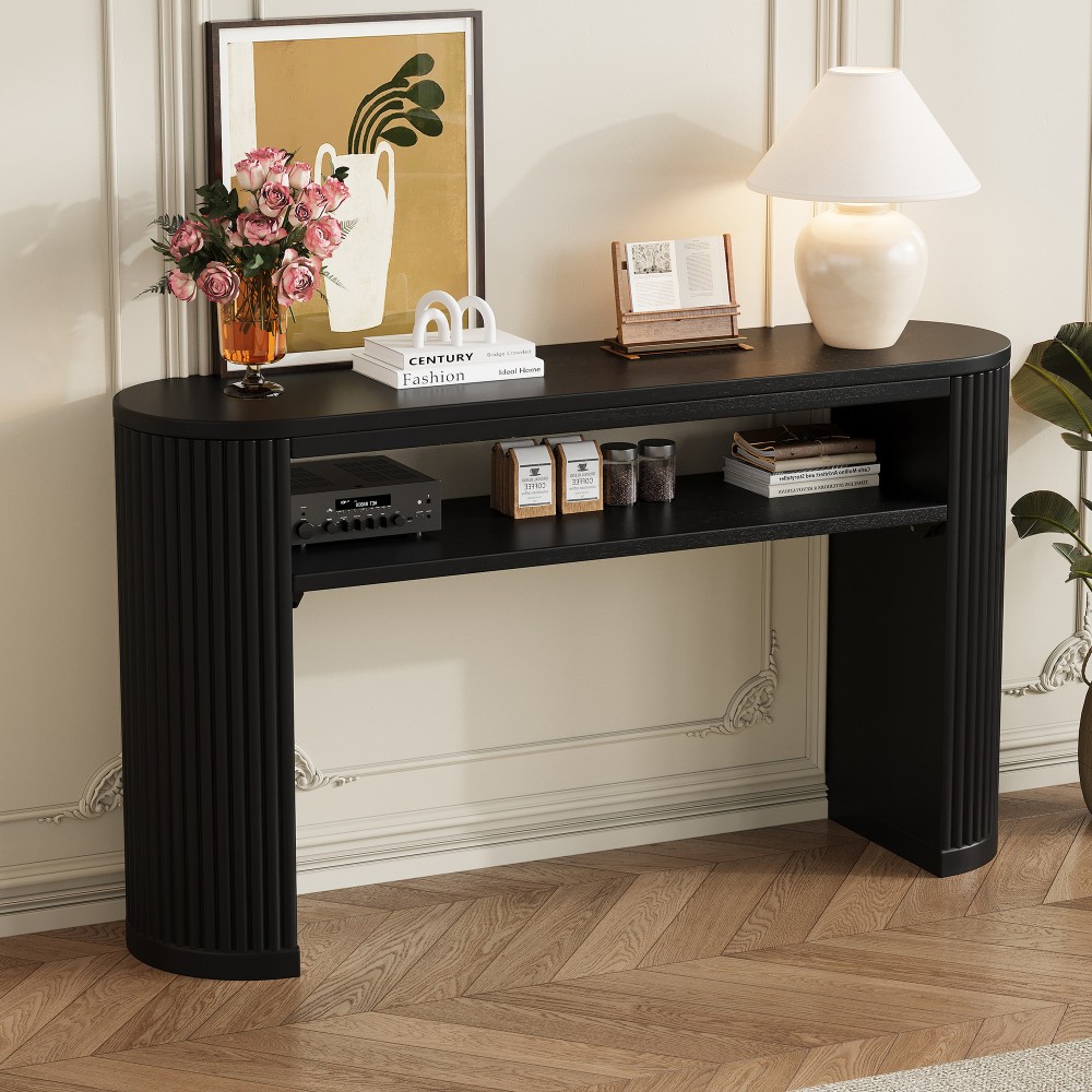 TREXM Rustic Console Table with Fluted Legs Farmhouse Entryway Sofa Table Oval
