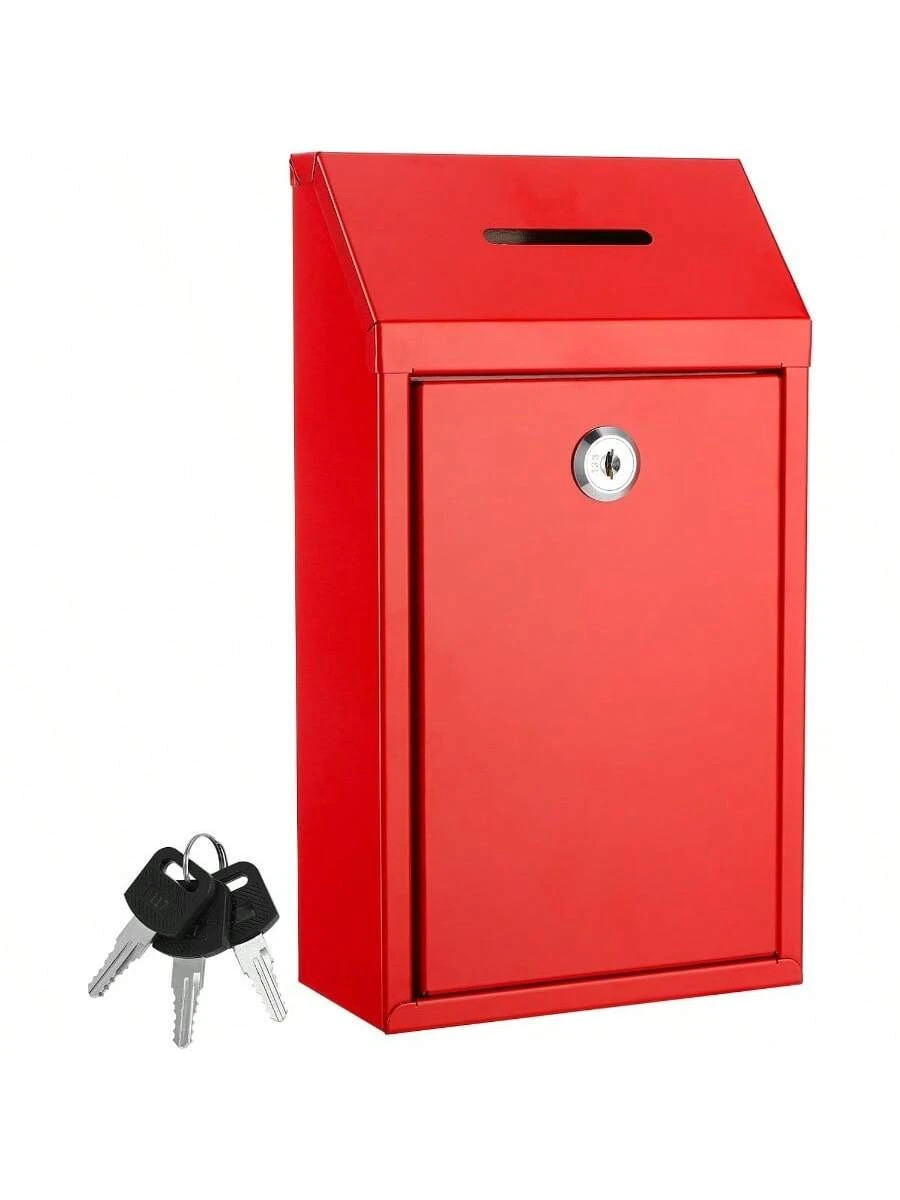 Red Lockable Metal Donation Box 10.2×5.7×3", Cash Drop Box