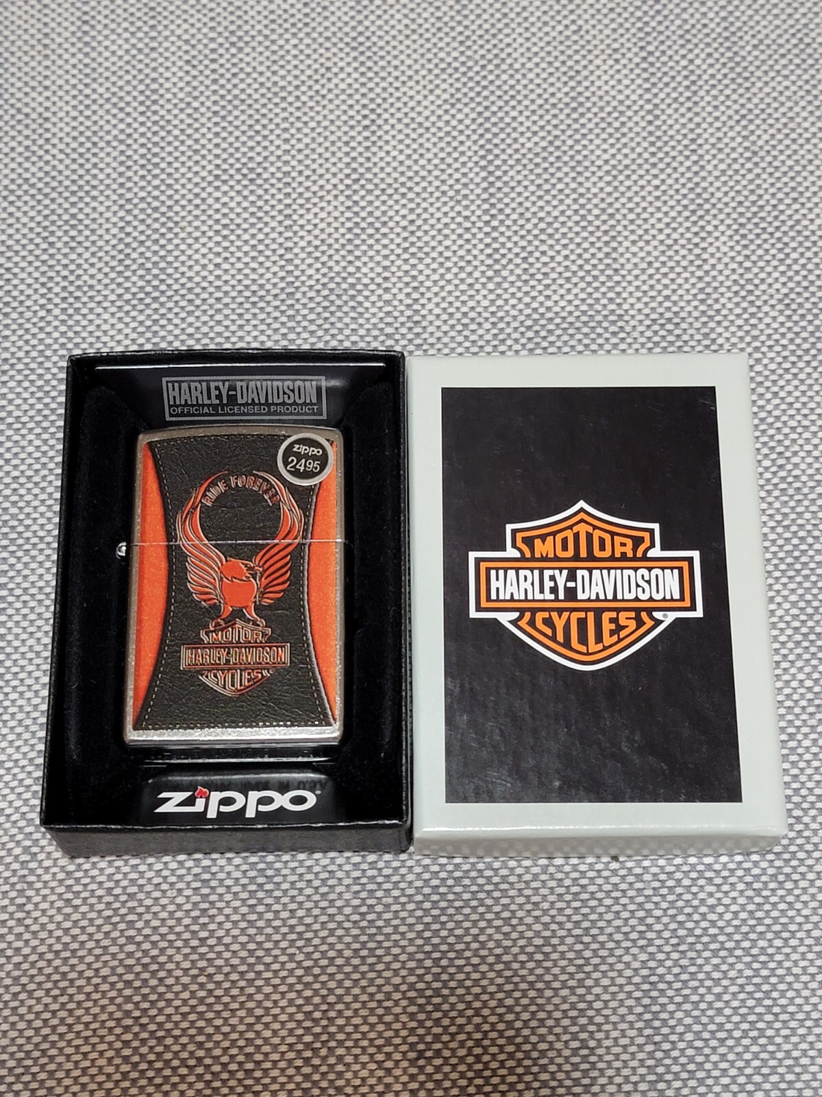 NEW*ZIPPO LIGHTER*HARLEY DAVIDSON*RIDE FOREVER*BLK/ORANGE *28823*NEVER FIRED*NIB