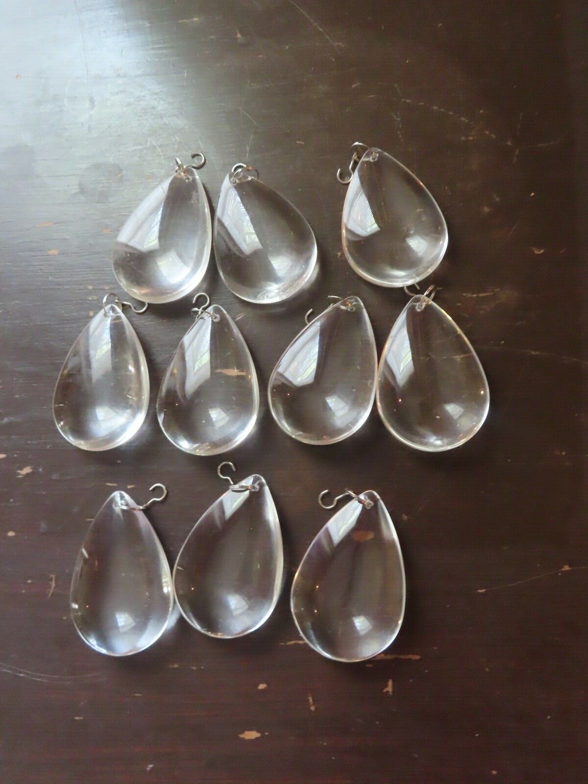Pottery Barn Set 10 Large Clarissa Teardrop Replacement Crystals Silver Hook~New