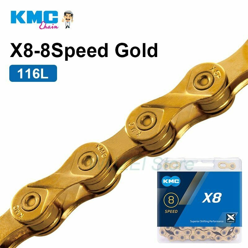 KMC X8 Gold 6/7/8 Speed Road MTB Mountain Chain Bicycle 116L For Shimano