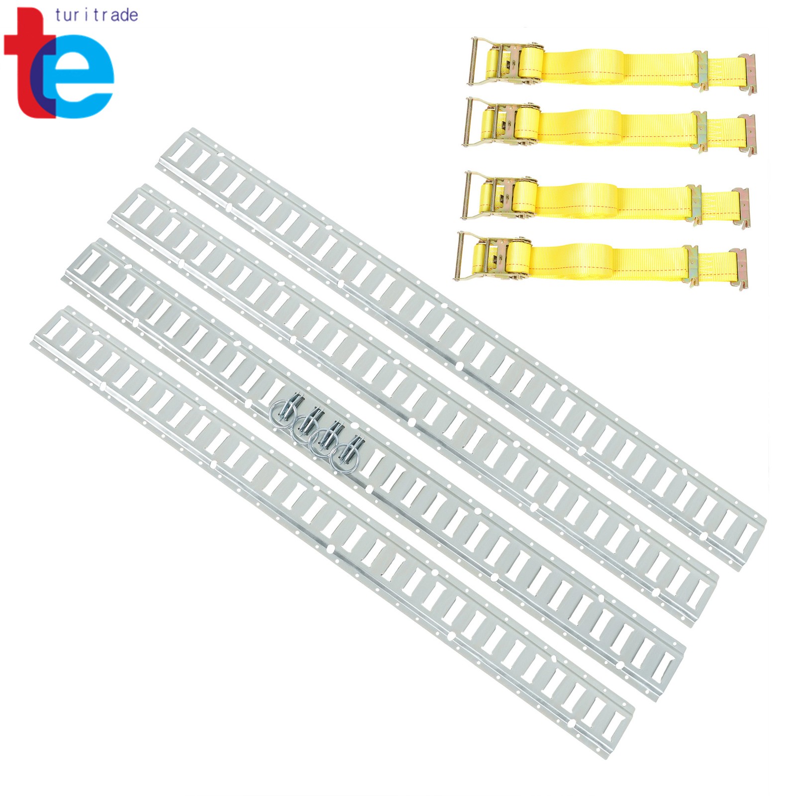 12 Pack 4x 5' E Track Rails 4x 12' Ratchet Straps 4×O-Rings For Trailer