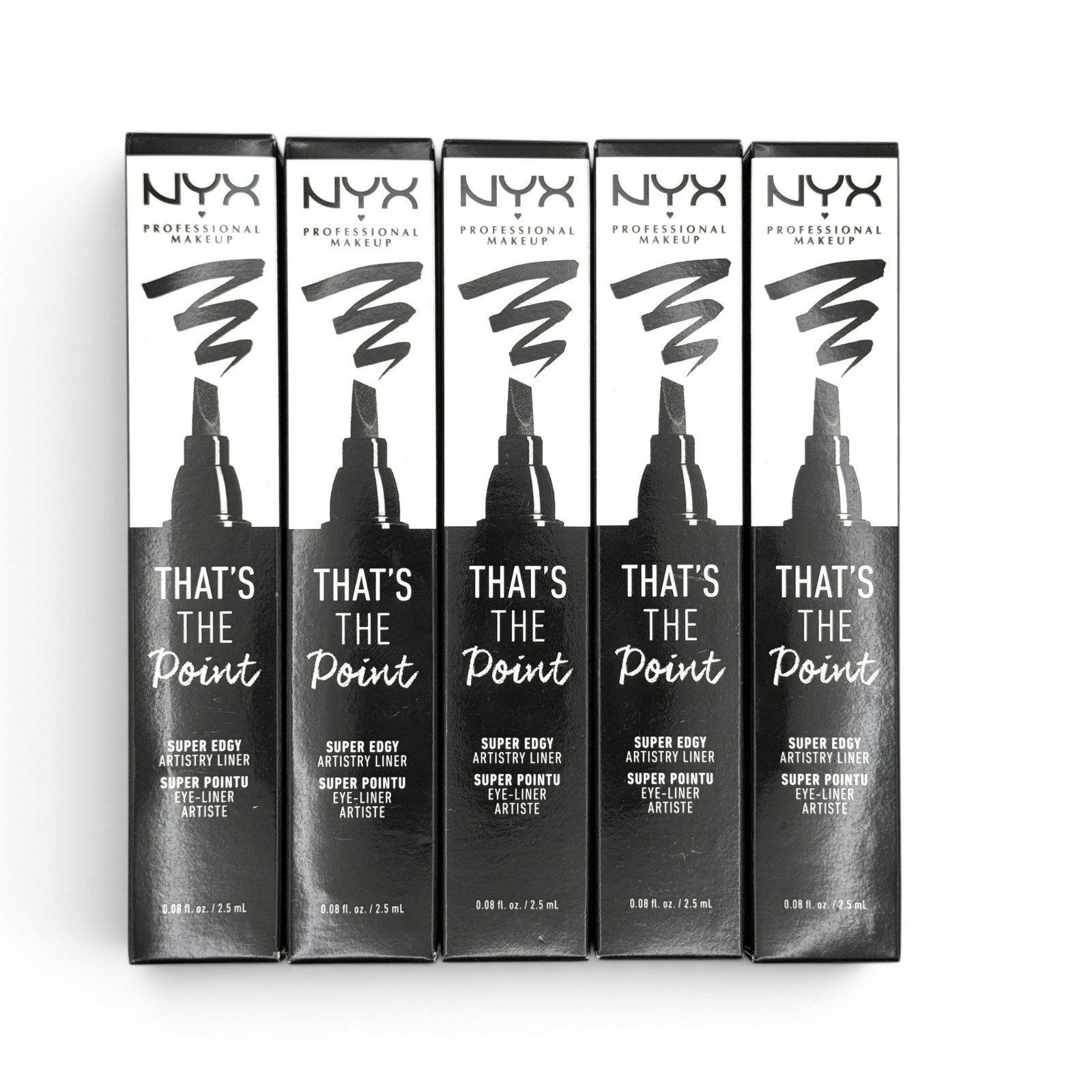 5 Pack NYX Thats The Point Liquid Eyeliner Super Edgy BLACK Satin Matte Felt Tip