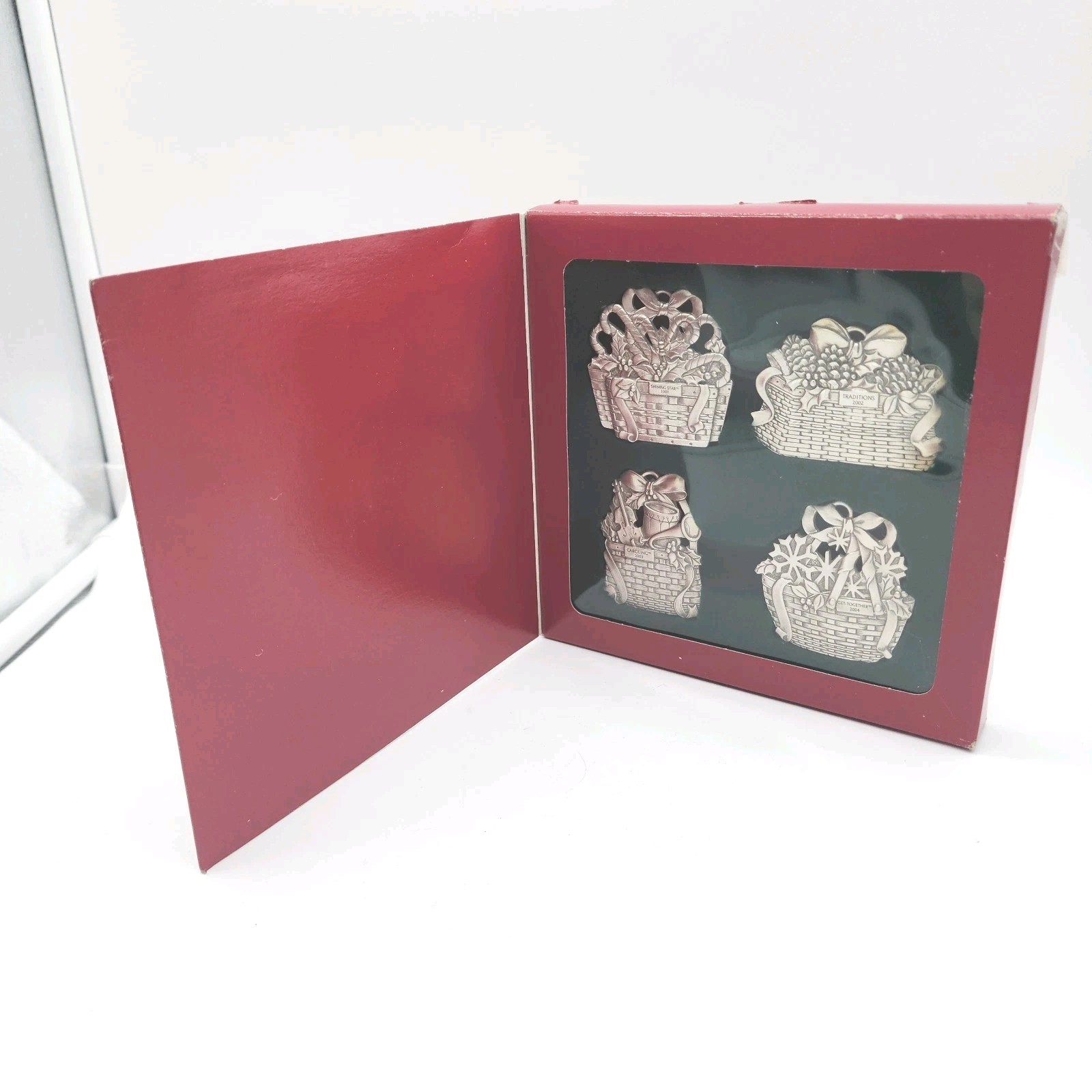 Vintage Longaberger Basket Pewter Christmas Ornaments Set of 4 NEW In Box
