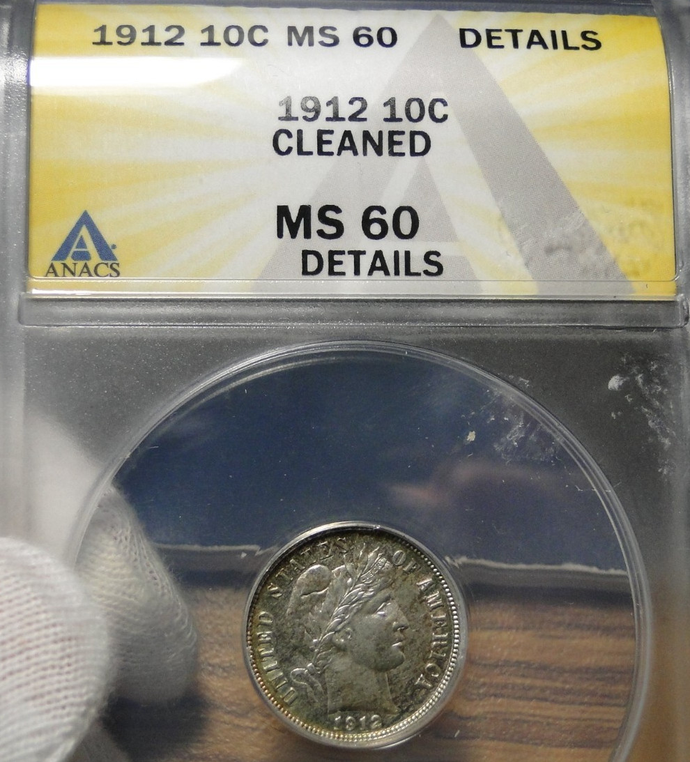 1912 Barber Dime ANACS MS 60 Detail Uncirculated